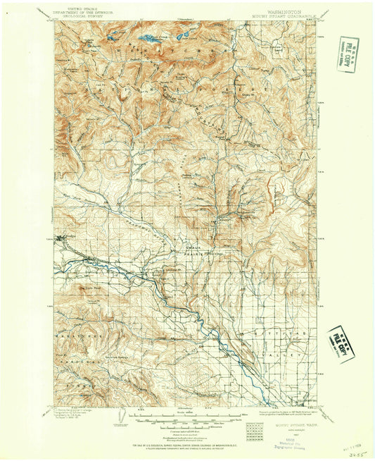 Historic 1897 Mount Stuan Washington 30'x30' Topo Map Image