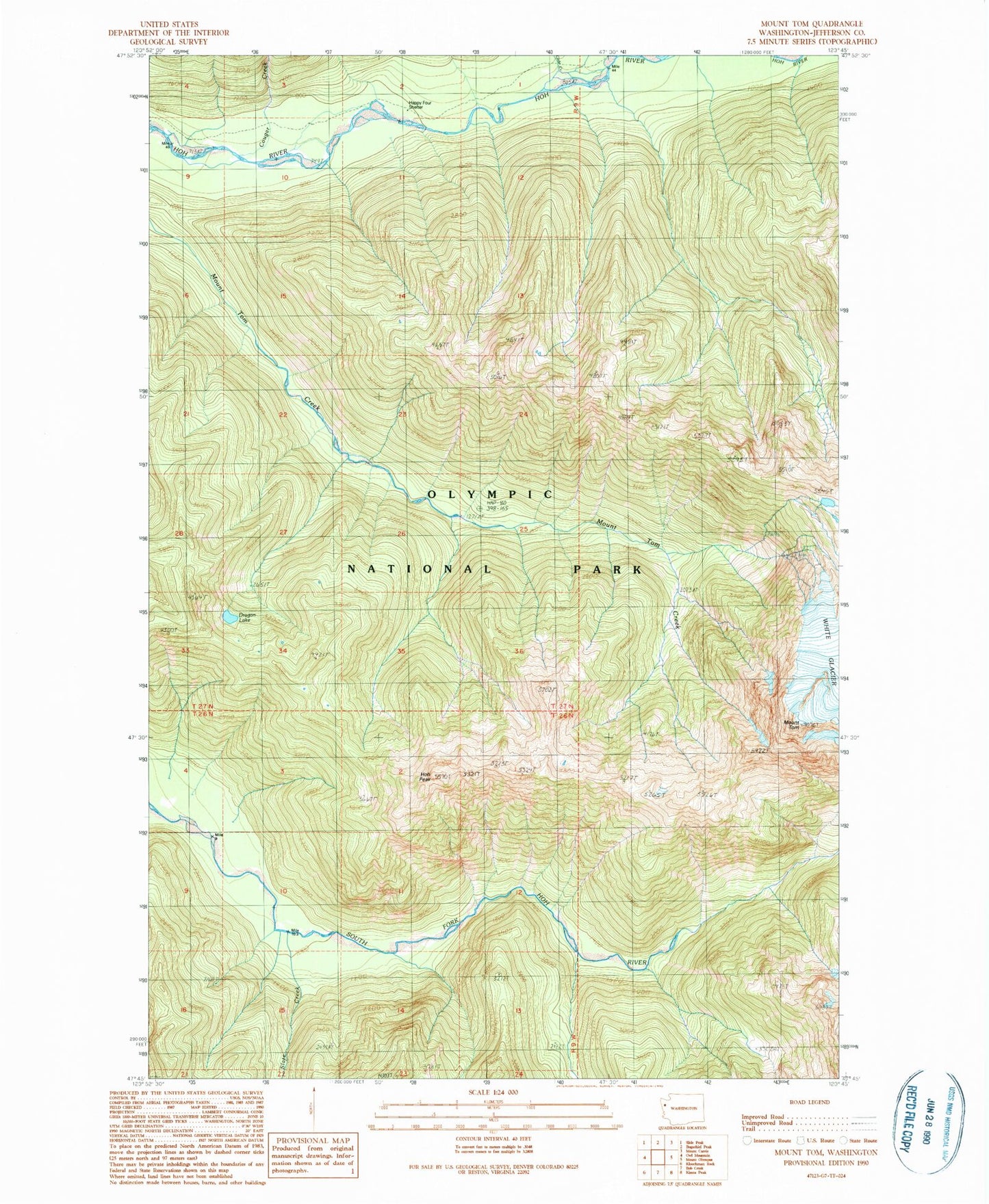 Classic USGS Mount Tom Washington 7.5'x7.5' Topo Map Image