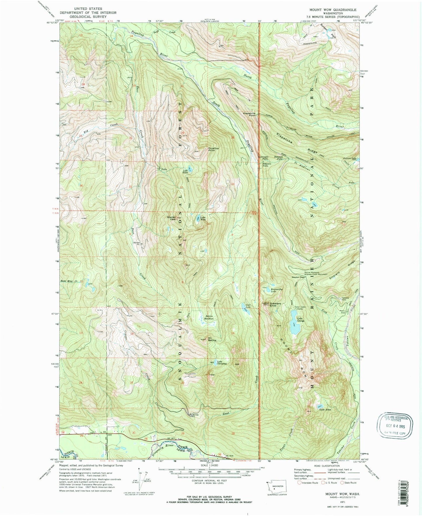 Classic USGS Mount Wow Washington 7.5'x7.5' Topo Map Image