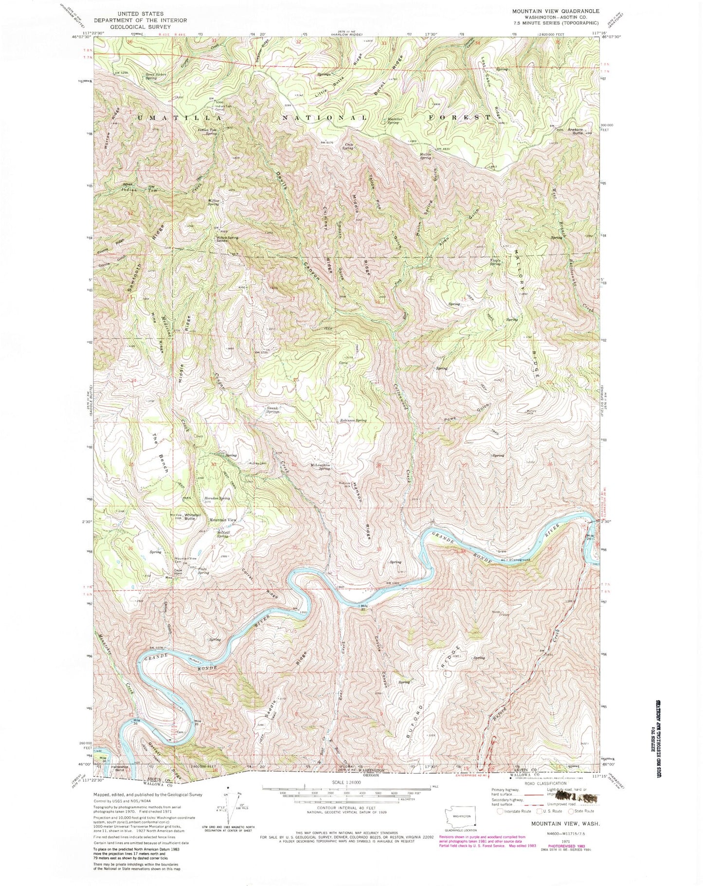 Classic USGS Mountain View Washington 7.5'x7.5' Topo Map Image