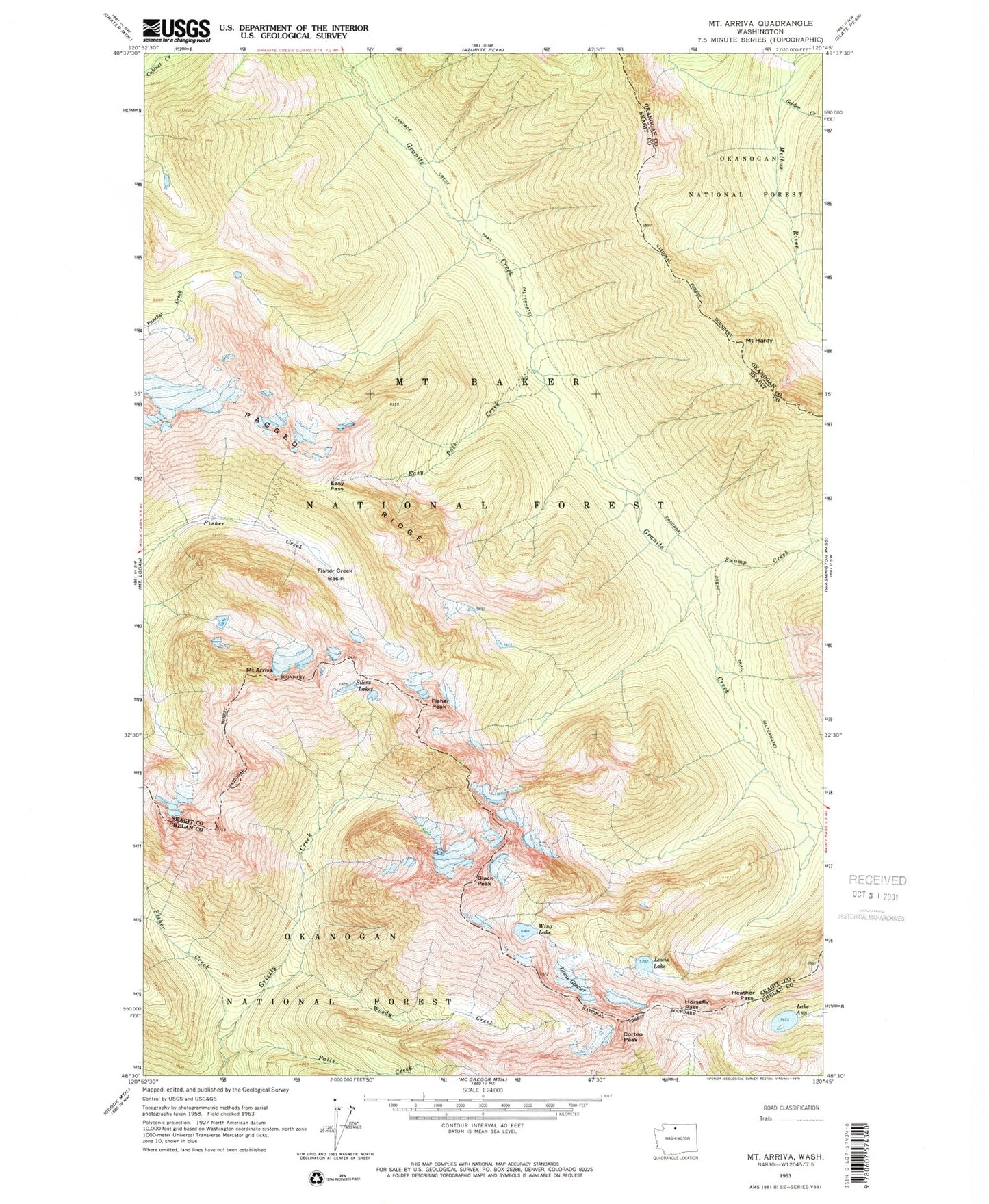 Classic USGS Mount Arriva Washington 7.5'x7.5' Topo Map Image