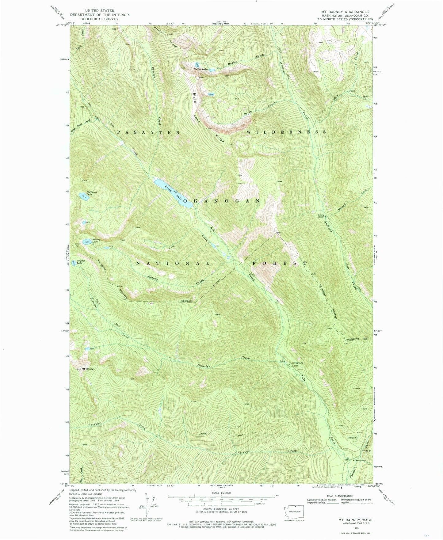 Classic USGS Mount Barney Washington 7.5'x7.5' Topo Map Image