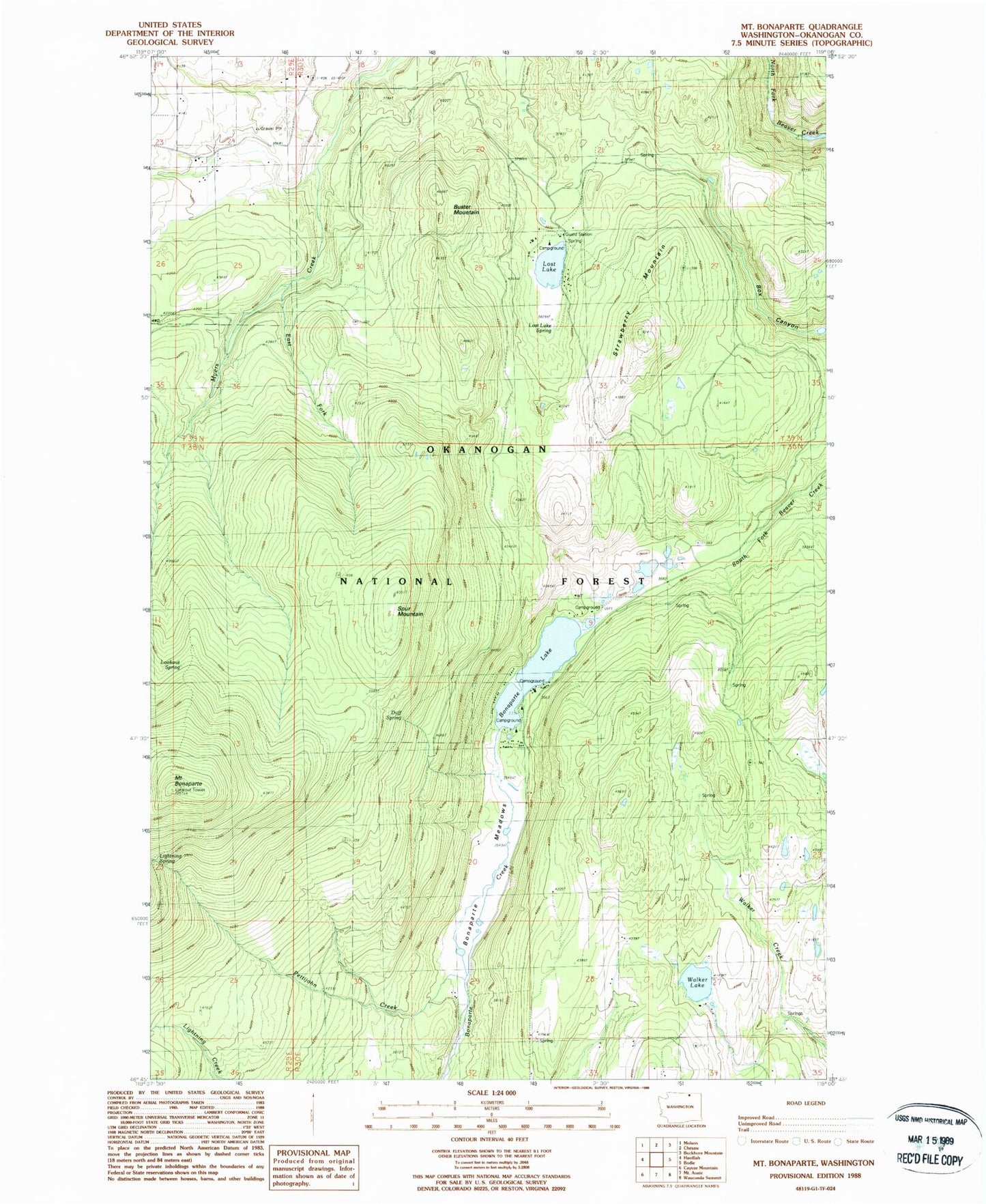 Classic USGS Mount Bonaparte Washington 7.5'x7.5' Topo Map Image