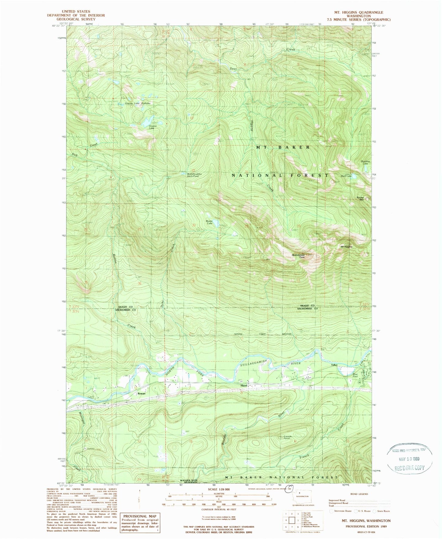 Classic USGS Mount Higgins Washington 7.5'x7.5' Topo Map Image