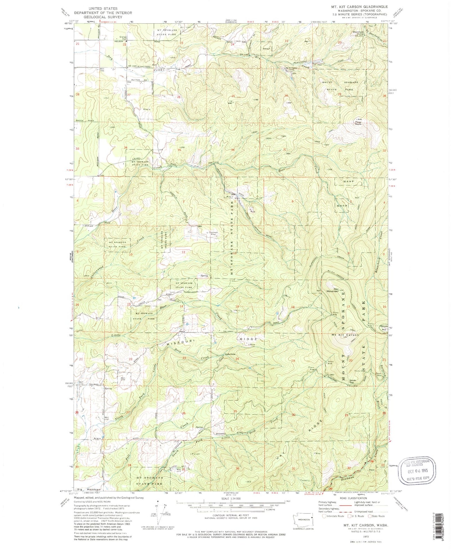 Classic USGS Mount Kit Carson Washington 7.5'x7.5' Topo Map Image