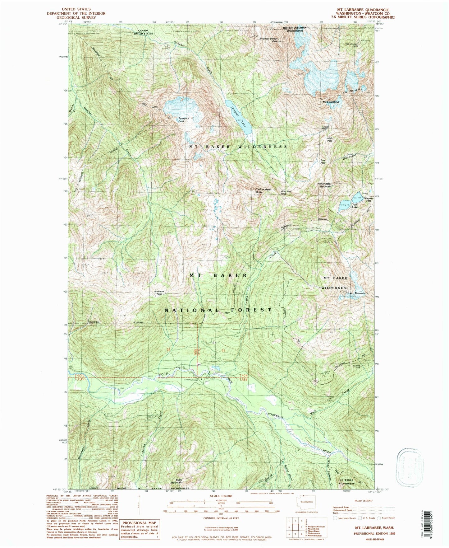 Classic USGS Mount Larrabee Washington 7.5'x7.5' Topo Map Image