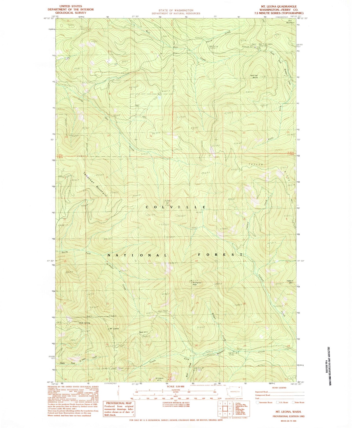 Classic USGS Mount Leona Washington 7.5'x7.5' Topo Map Image