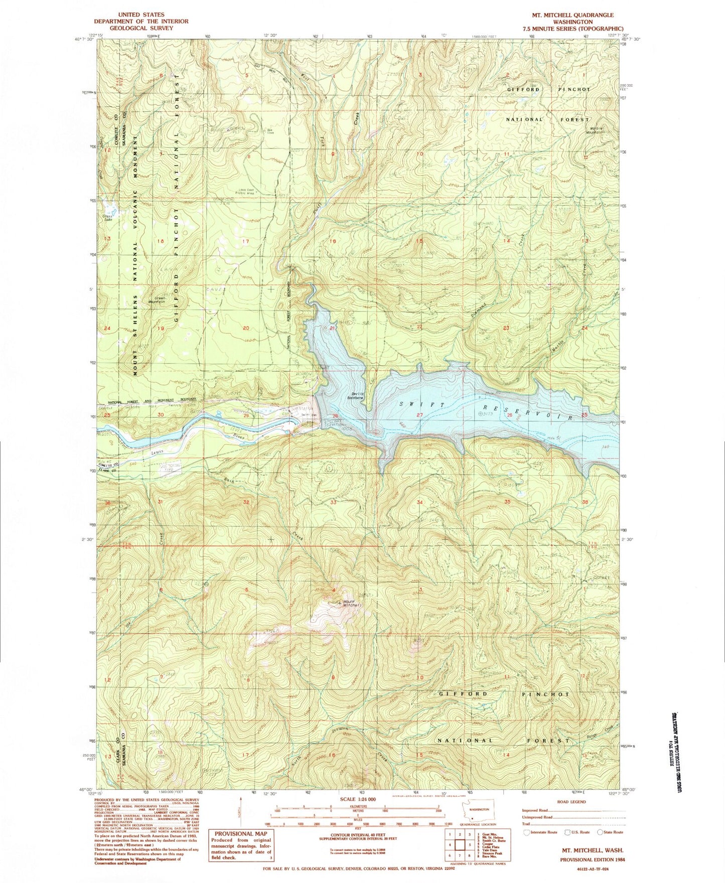 Classic USGS Mount Mitchell Washington 7.5'x7.5' Topo Map Image