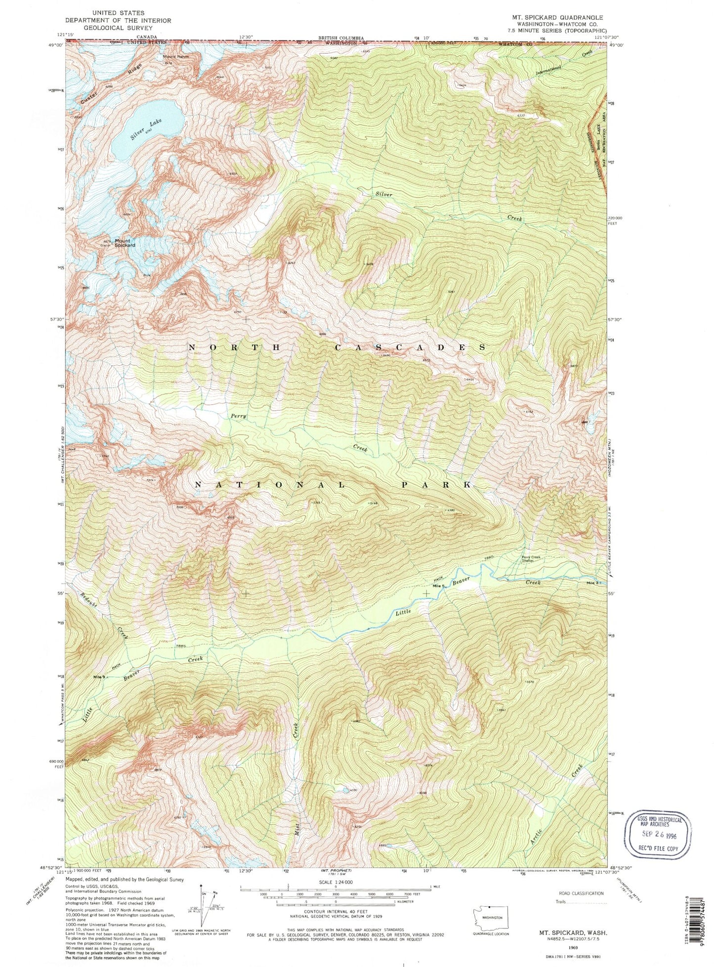 Classic USGS Mount Spickard Washington 7.5'x7.5' Topo Map Image