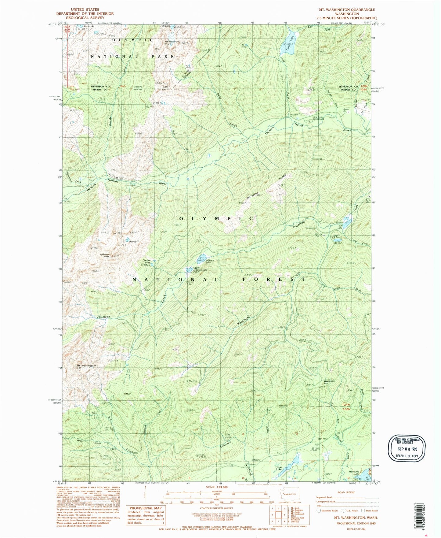 Classic USGS Mount Washington Washington 7.5'x7.5' Topo Map Image