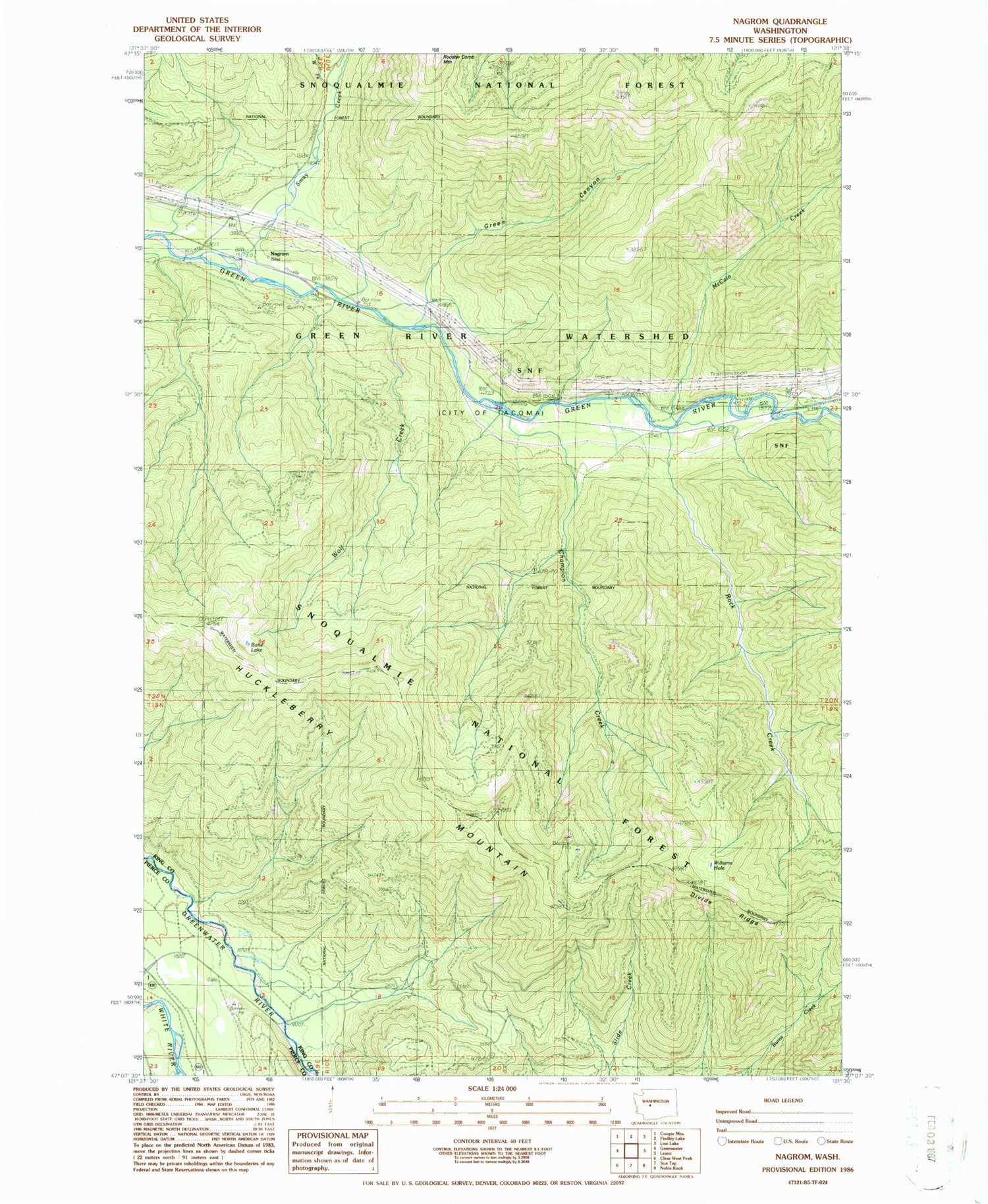 Classic USGS Nagrom Washington 7.5'x7.5' Topo Map Image