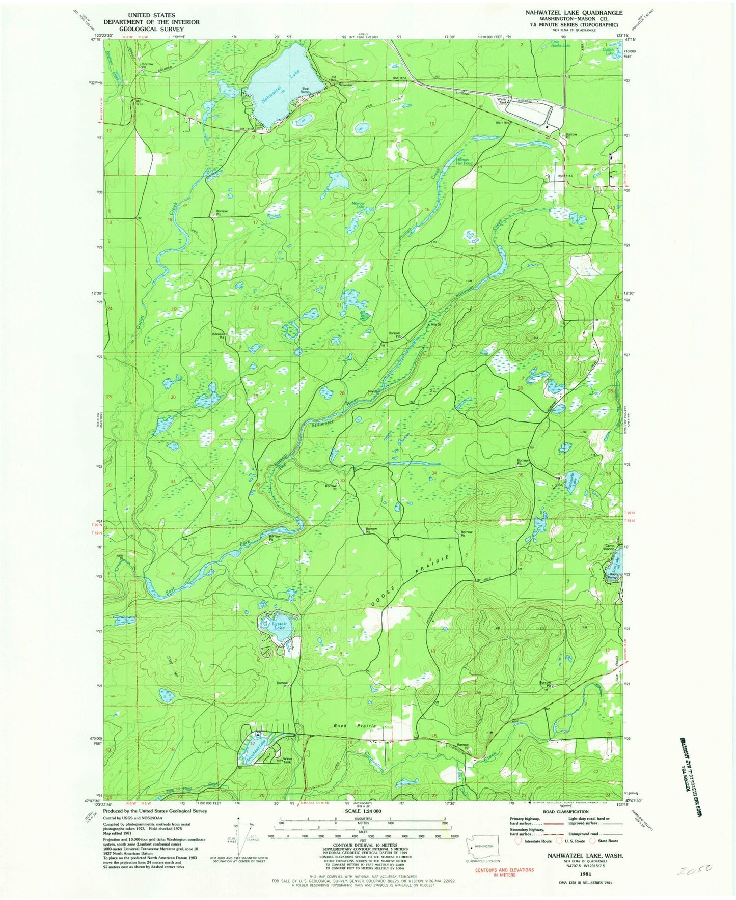 Classic USGS Nahwatzel Lake Washington 7.5'x7.5' Topo Map Image