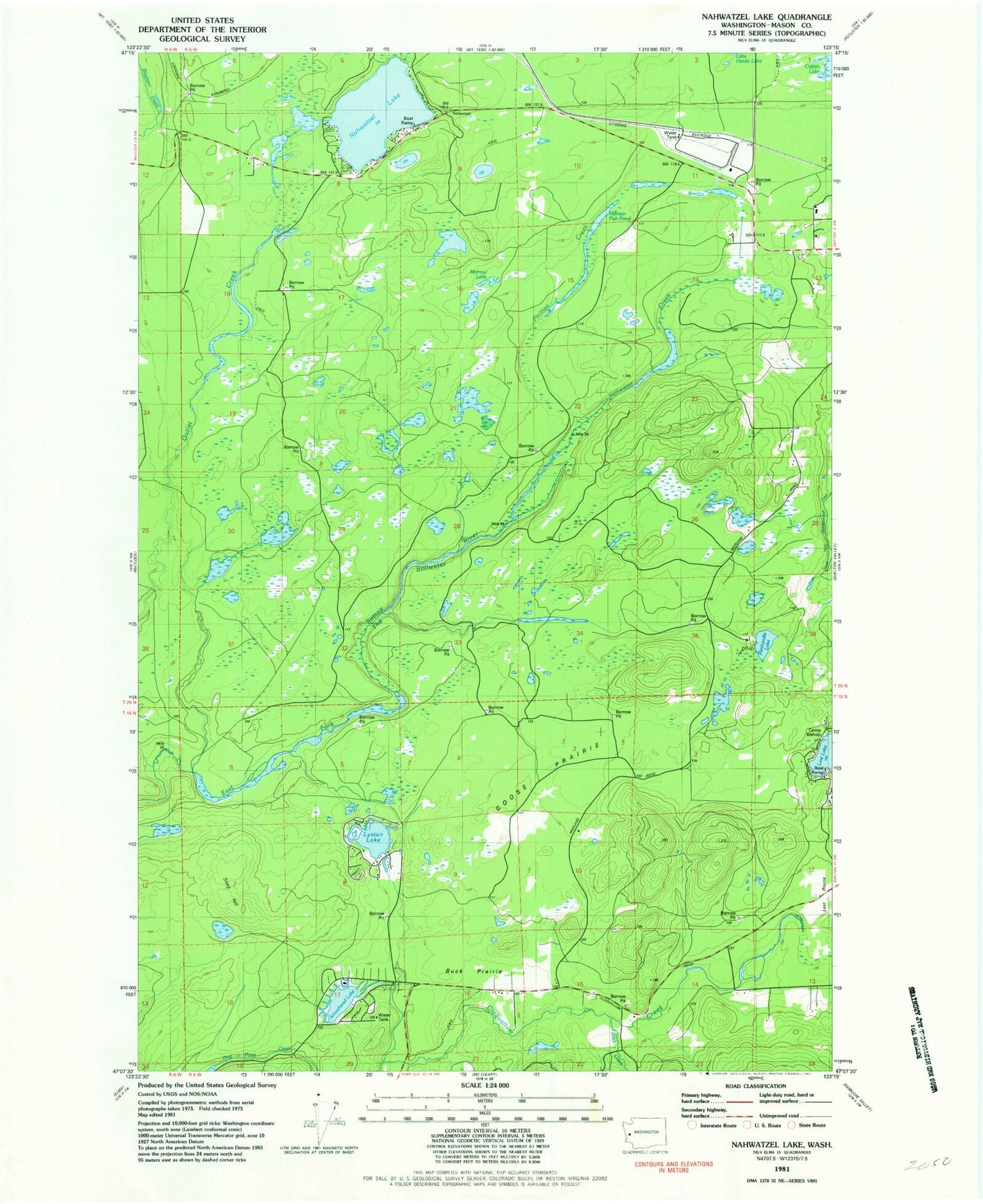Classic USGS Nahwatzel Lake Washington 7.5'x7.5' Topo Map Image