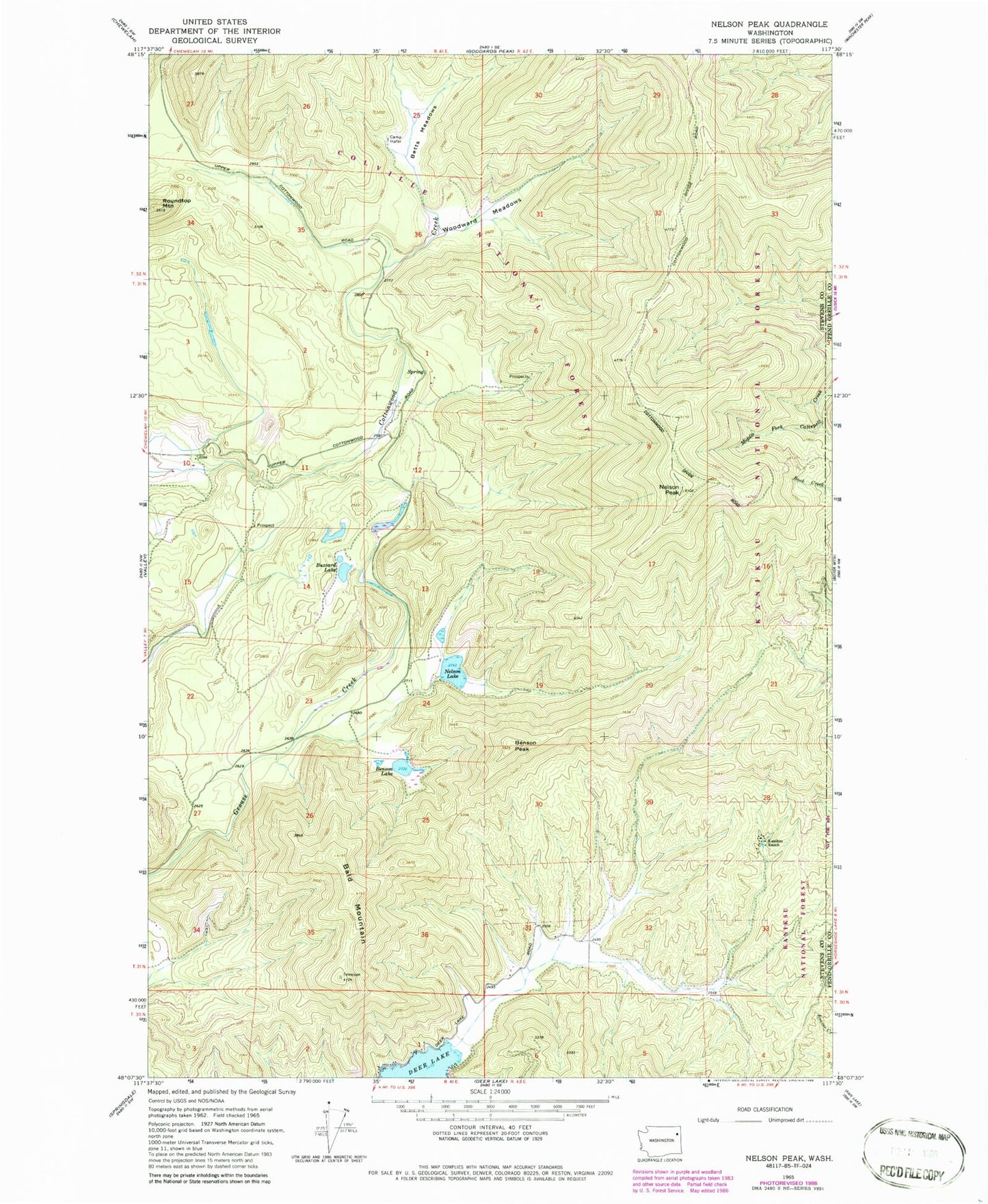 Classic USGS Nelson Peak Washington 7.5'x7.5' Topo Map Image