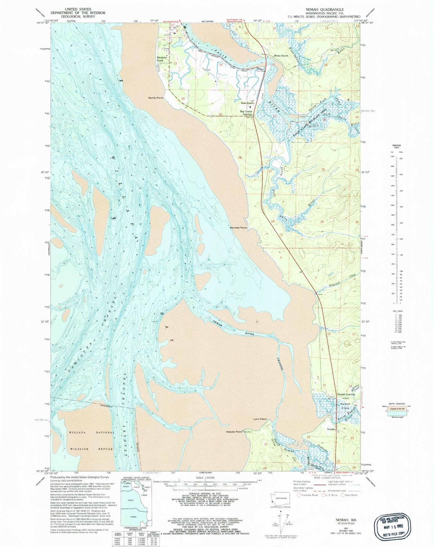 Classic USGS Nemah Washington 7.5'x7.5' Topo Map Image