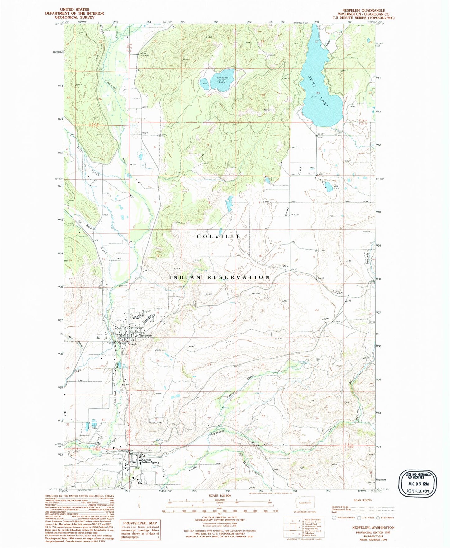 Classic USGS Nespelem Washington 7.5'x7.5' Topo Map Image