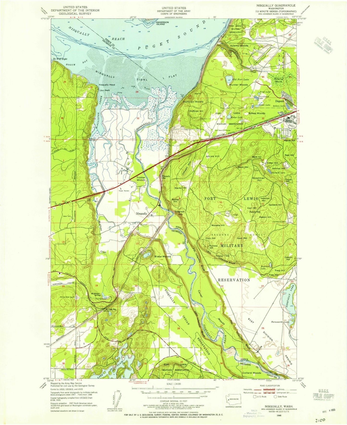 Classic USGS Nisqually Washington 7.5'x7.5' Topo Map Image