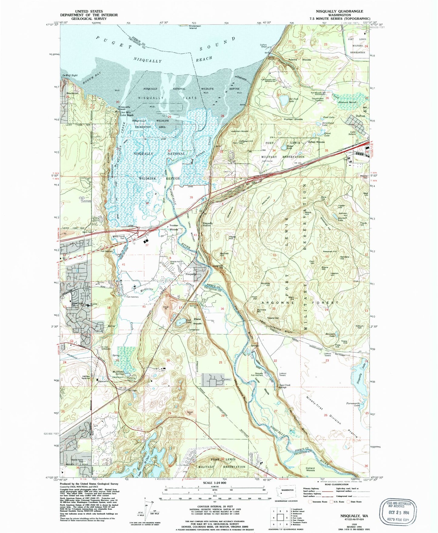 Classic USGS Nisqually Washington 7.5'x7.5' Topo Map Image