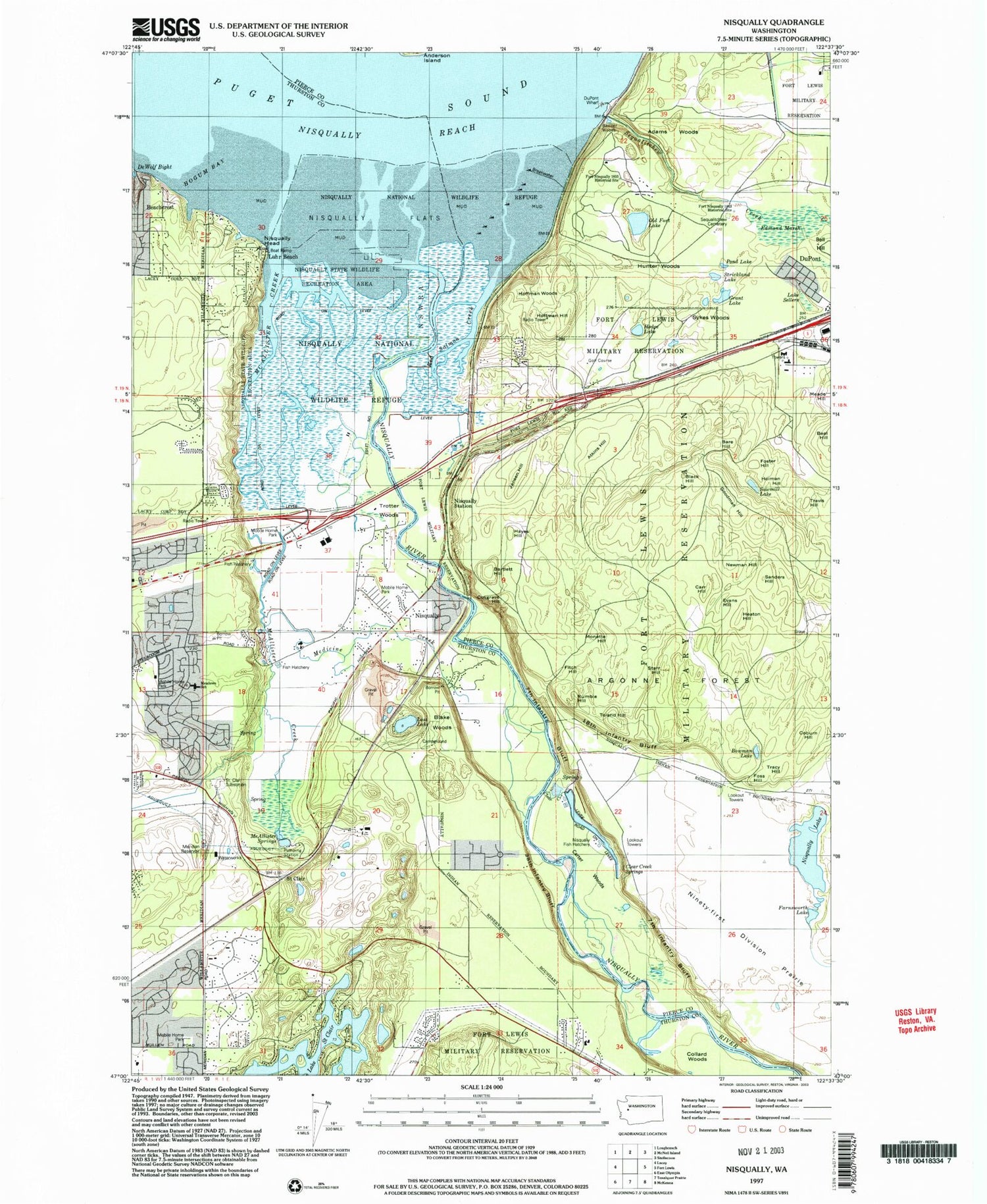 Classic USGS Nisqually Washington 7.5'x7.5' Topo Map Image