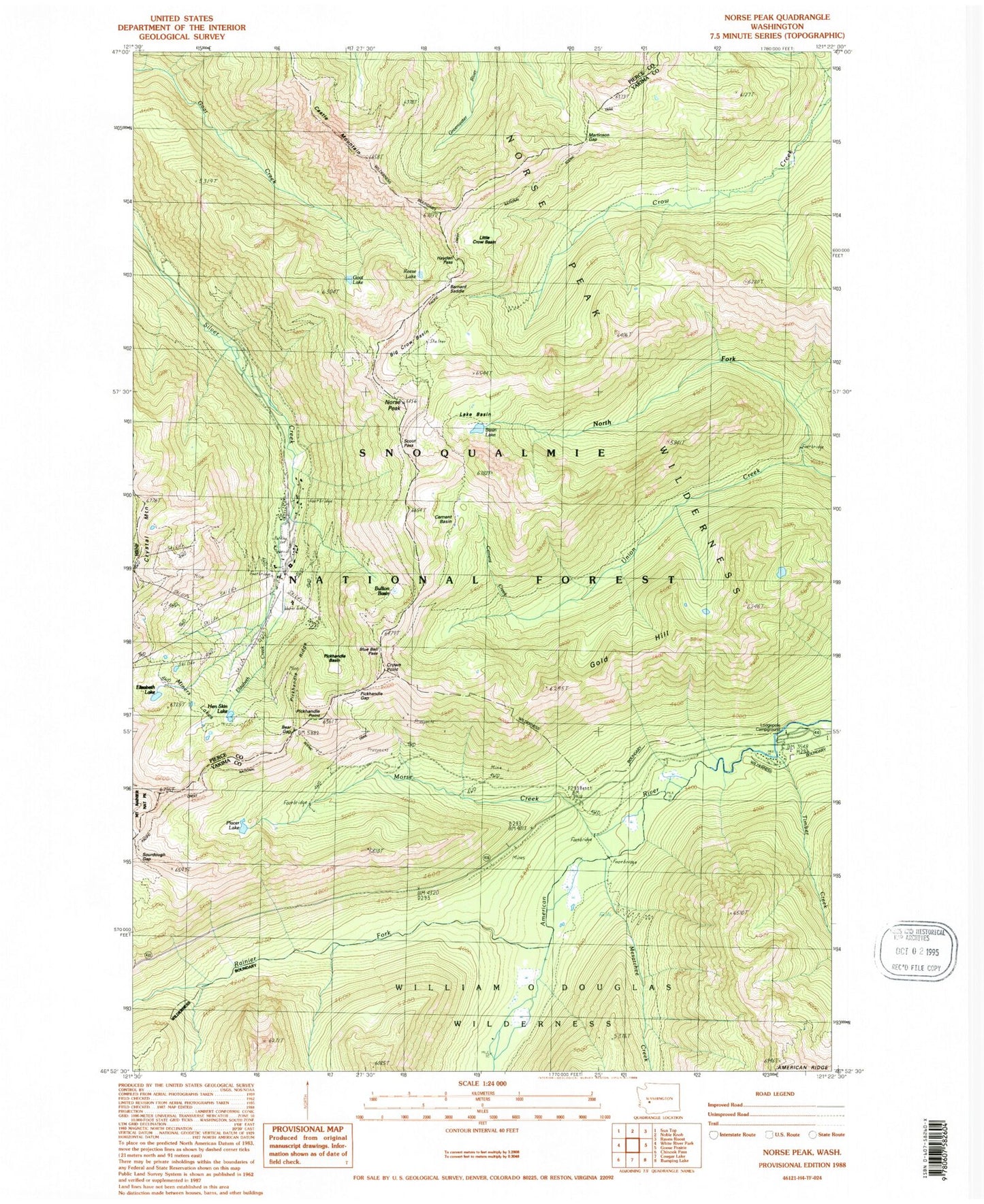 Classic USGS Norse Peak Washington 7.5'x7.5' Topo Map Image