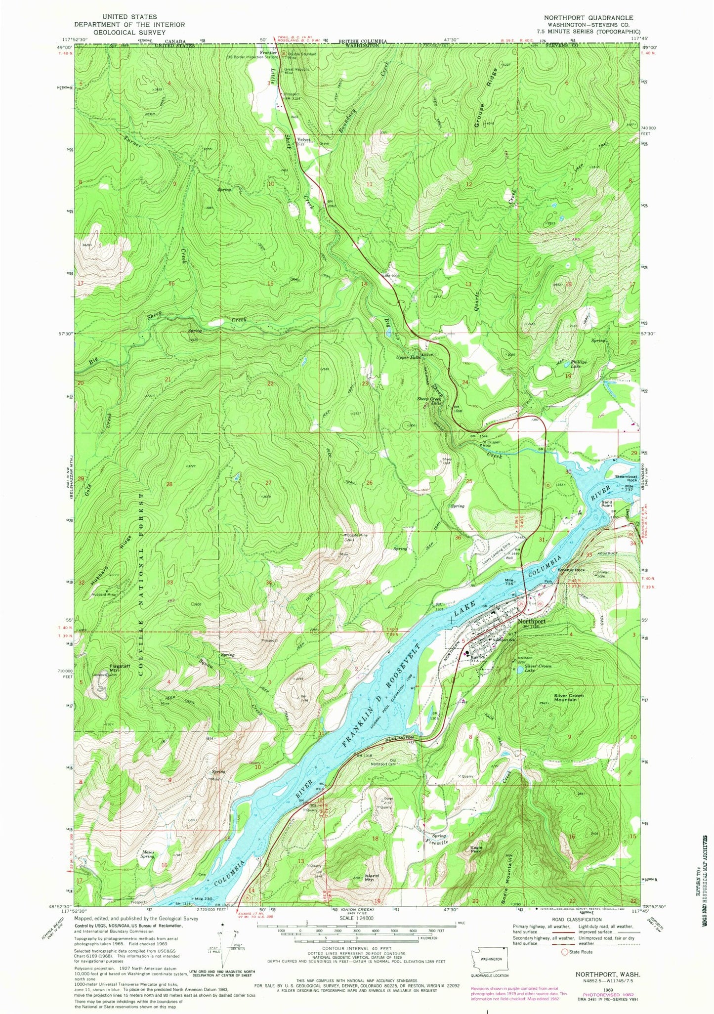 Classic USGS Northport Washington 7.5'x7.5' Topo Map Image