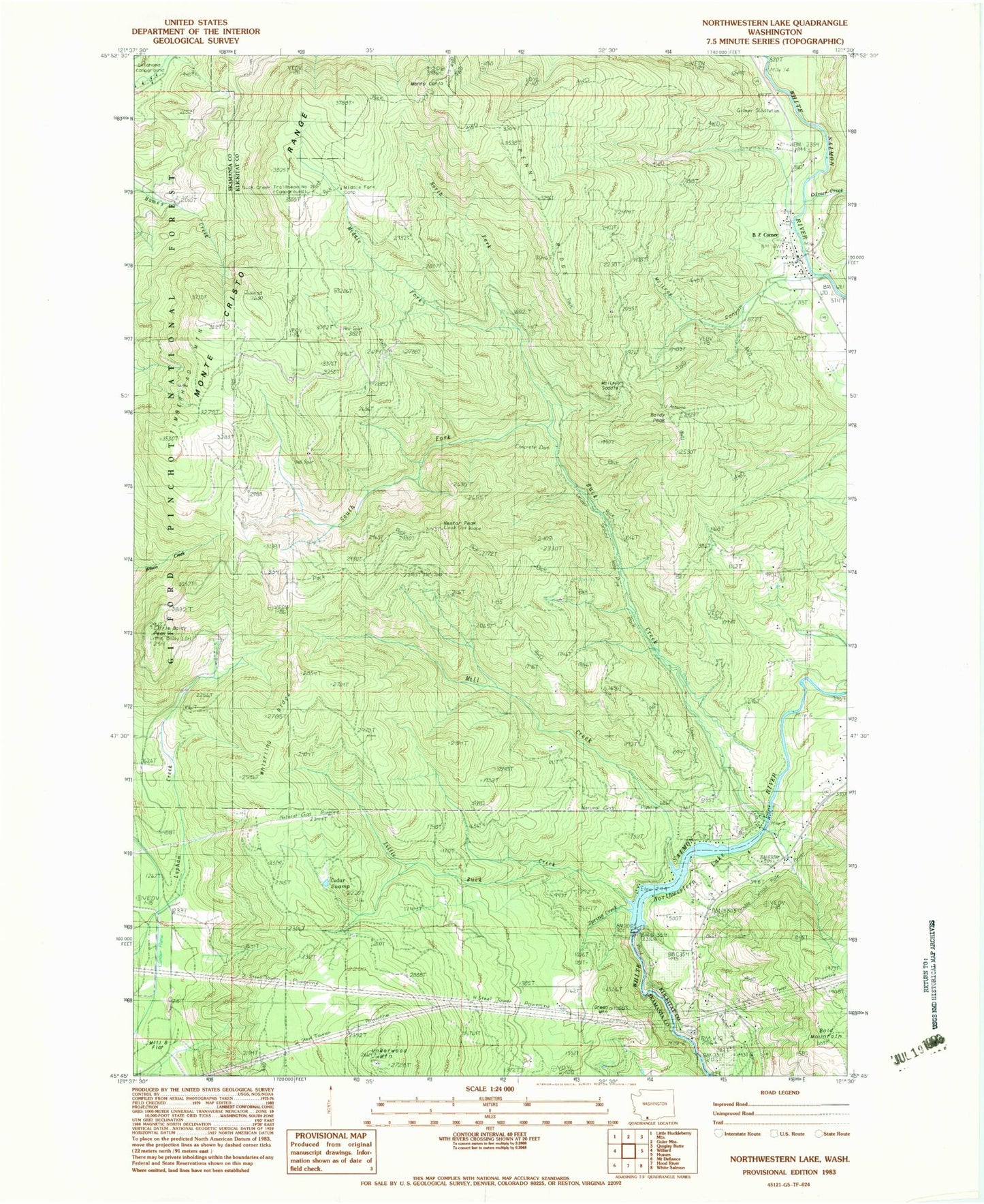 Classic USGS Penny Ridge Washington 7.5'x7.5' Topo Map Image