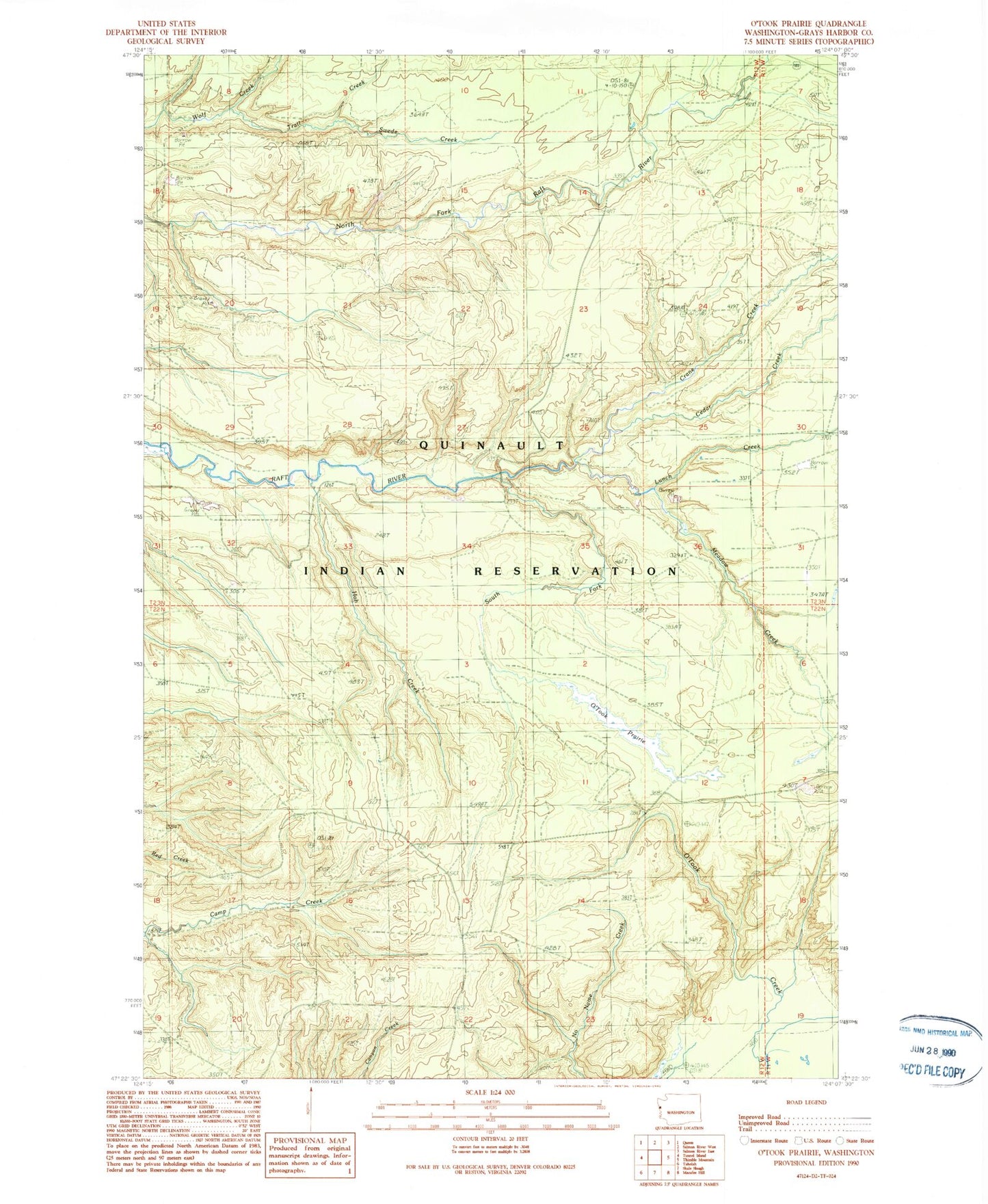 Classic USGS O'Took Prairie Washington 7.5'x7.5' Topo Map Image