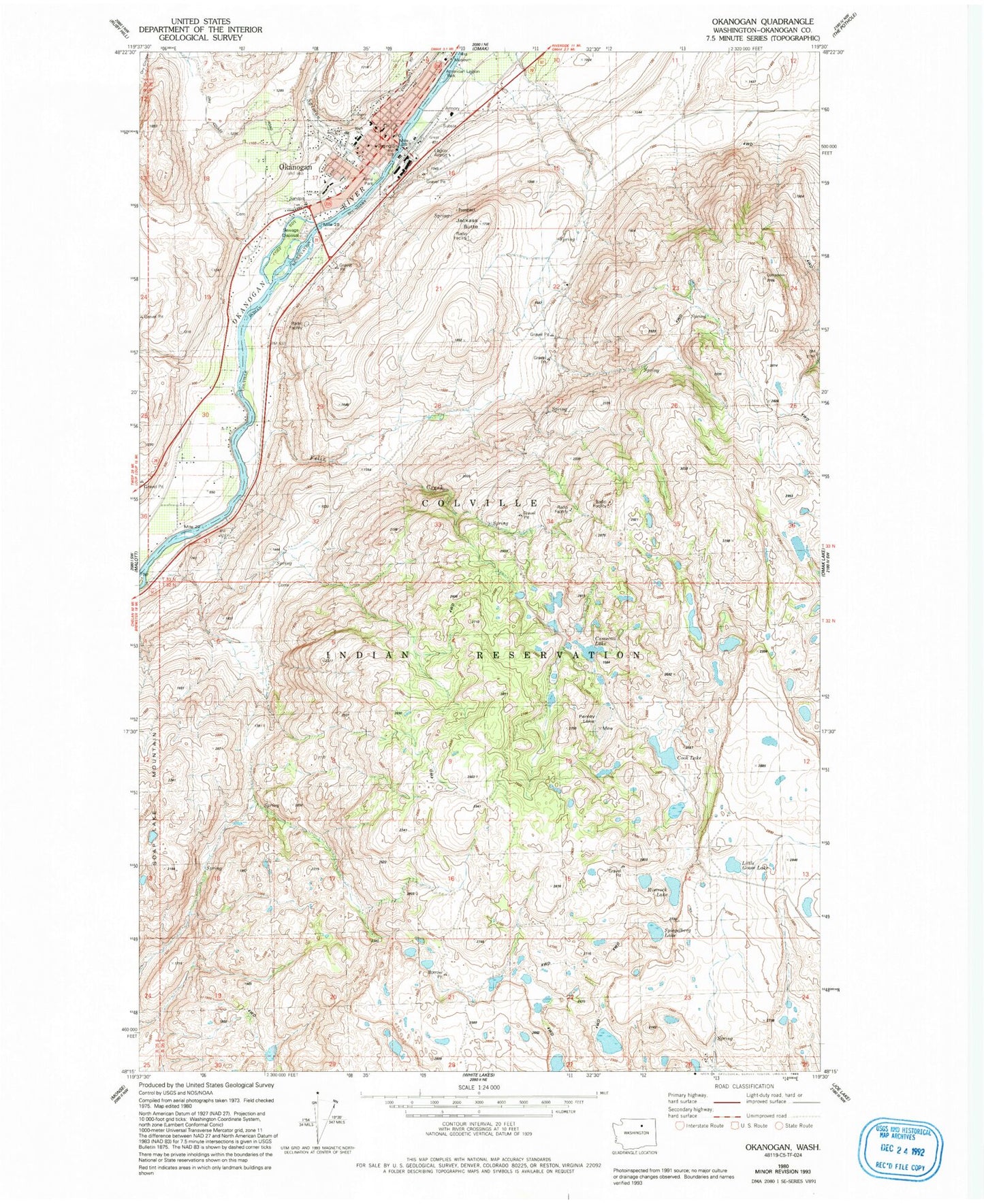 Classic USGS Okanogan Washington 7.5'x7.5' Topo Map Image