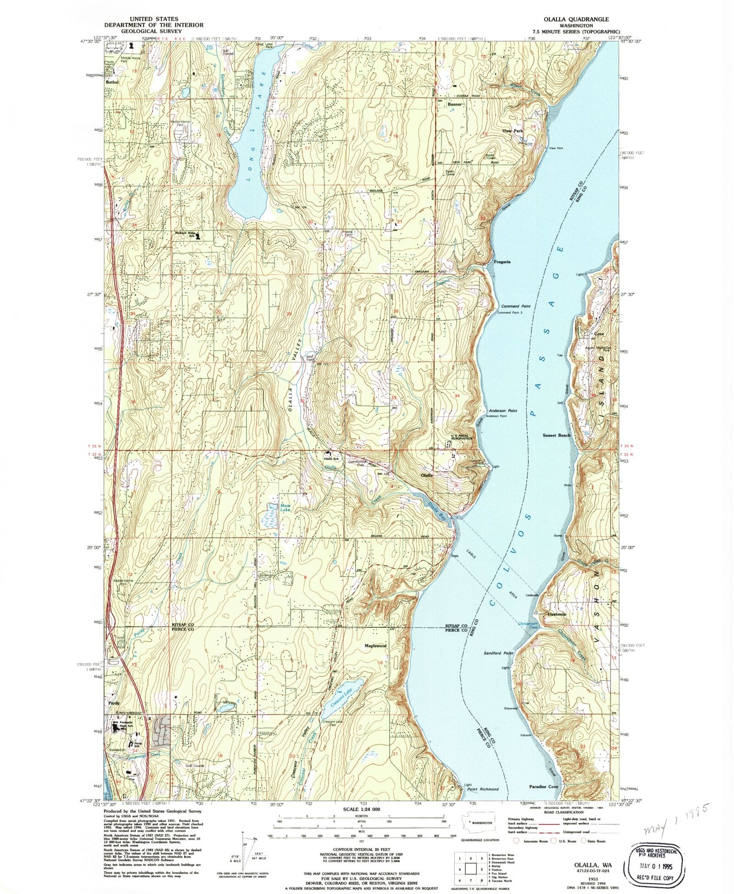 Classic USGS Olalla Washington 7.5'x7.5' Topo Map Image