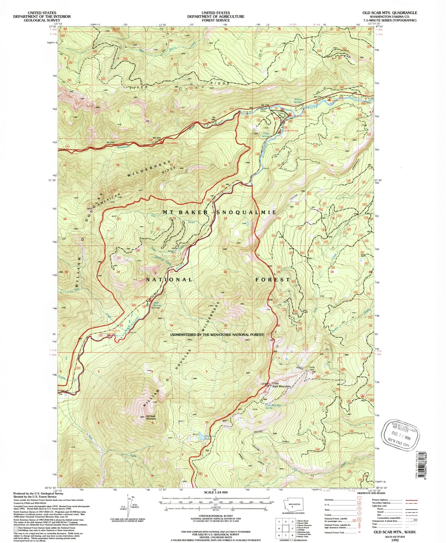 Classic USGS Old Scab Mountain Washington 7.5'x7.5' Topo Map Image