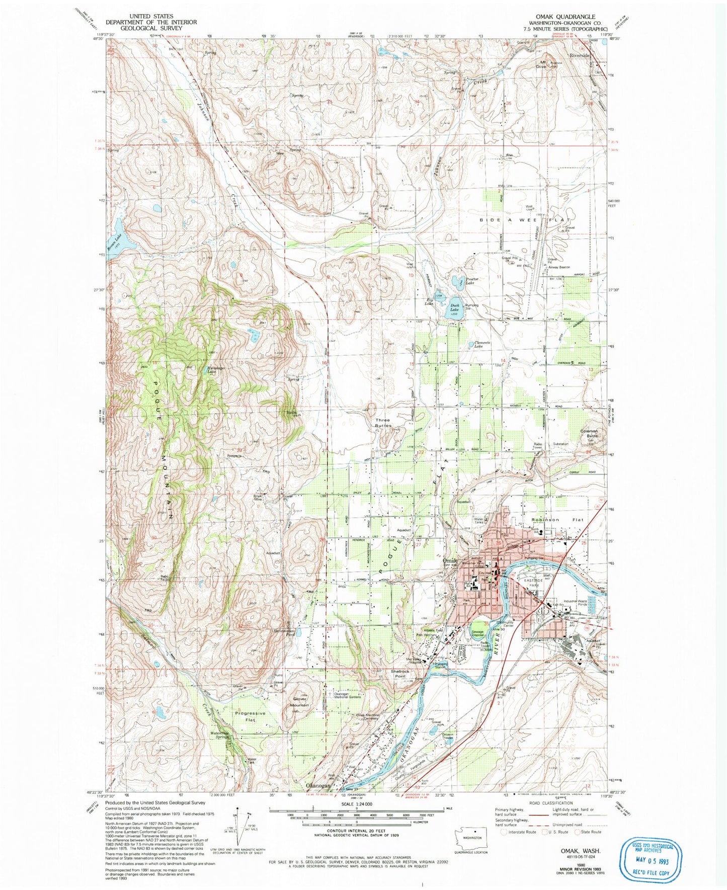 Classic USGS Omak Washington 7.5'x7.5' Topo Map Image