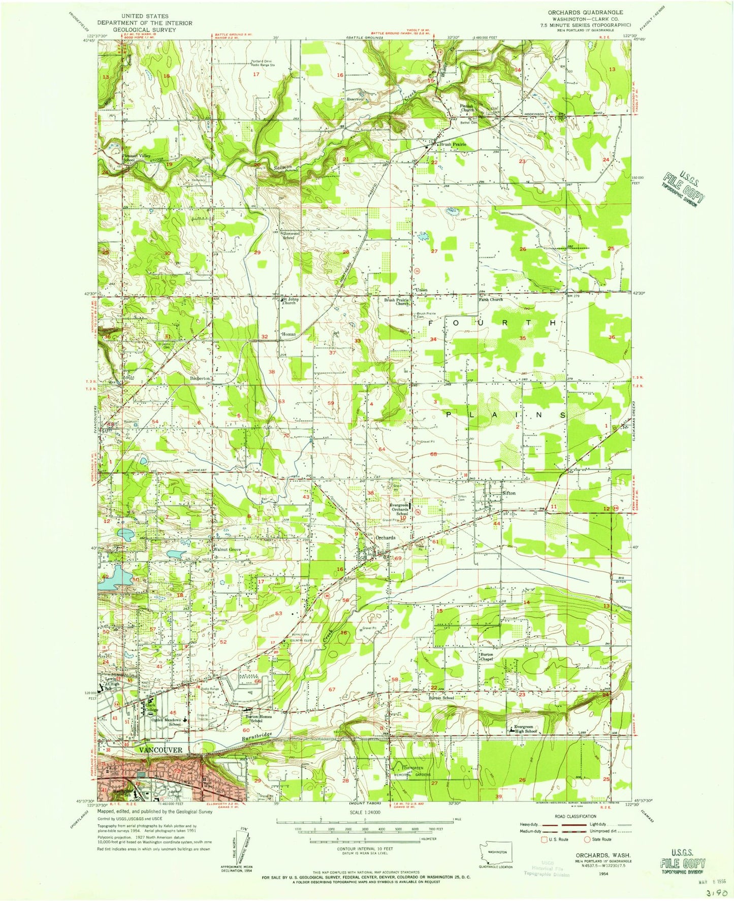 Classic USGS Orchards Washington 7.5'x7.5' Topo Map Image