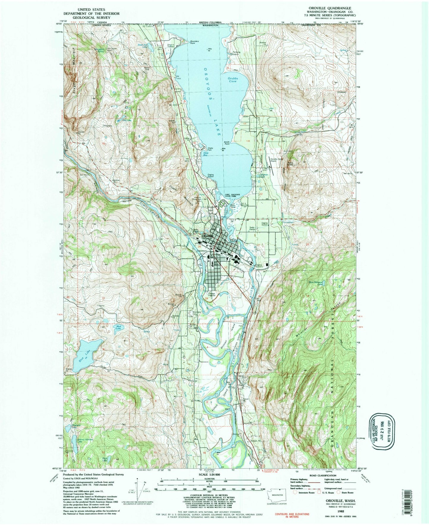 Classic USGS Oroville Washington 7.5'x7.5' Topo Map Image
