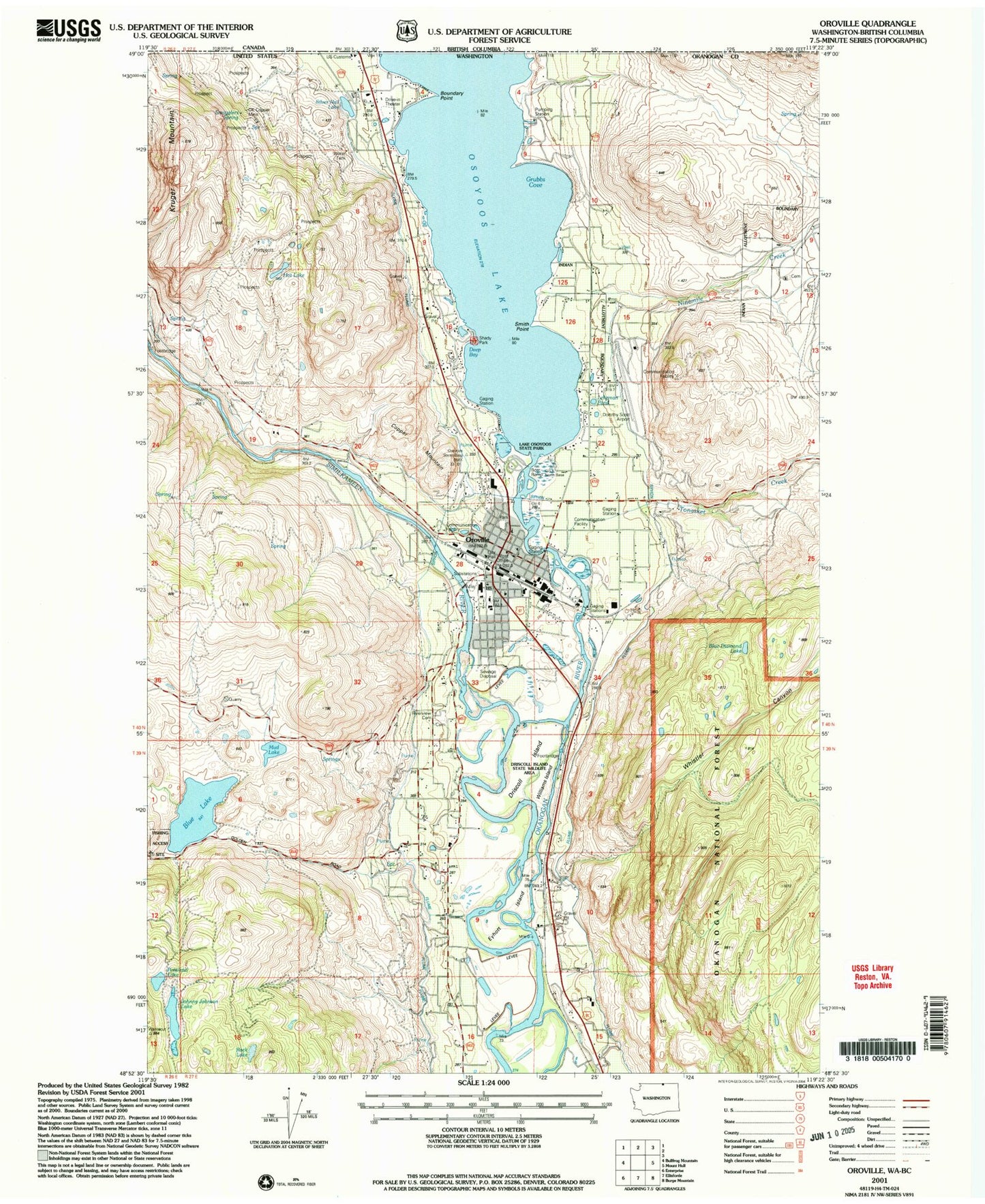 Classic USGS Oroville Washington 7.5'x7.5' Topo Map Image