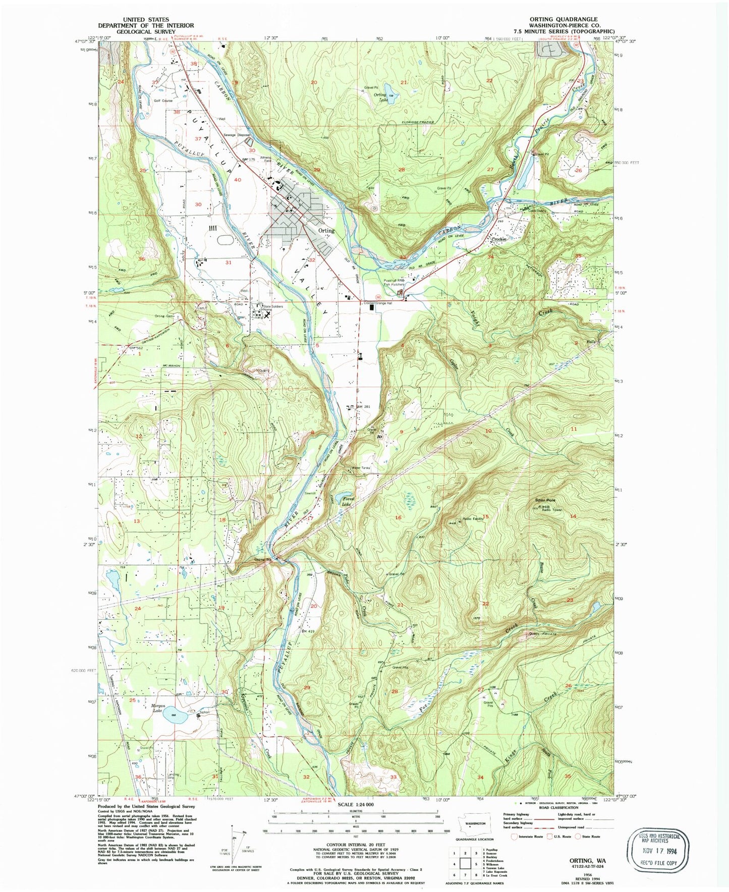 Classic USGS Orting Washington 7.5'x7.5' Topo Map Image
