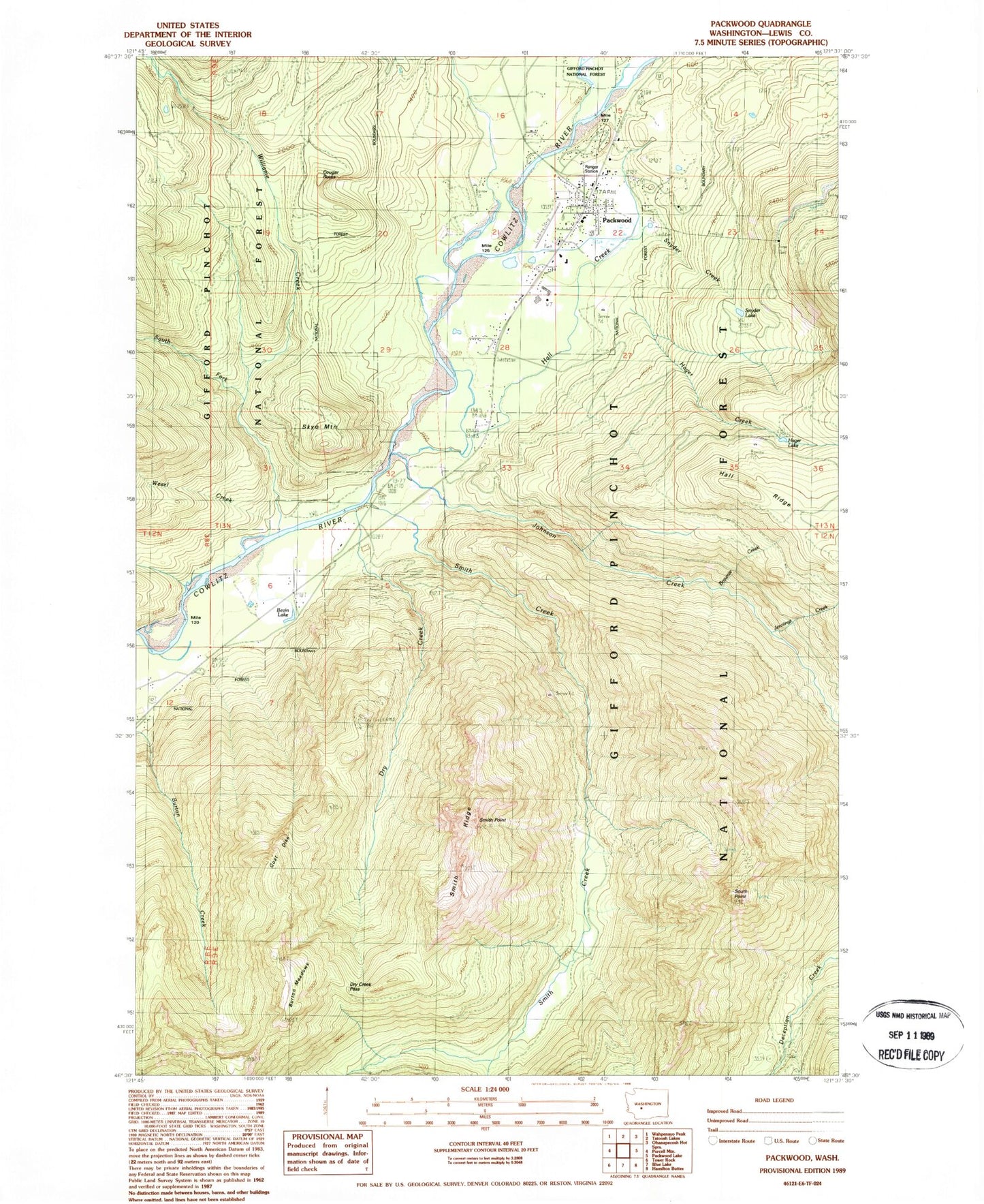 Classic USGS Packwood Washington 7.5'x7.5' Topo Map Image