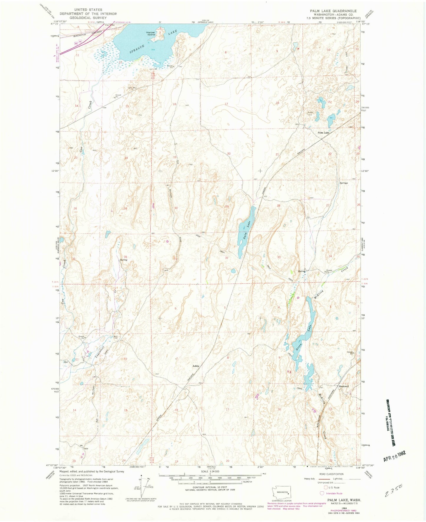 Classic USGS Palm Lake Washington 7.5'x7.5' Topo Map Image