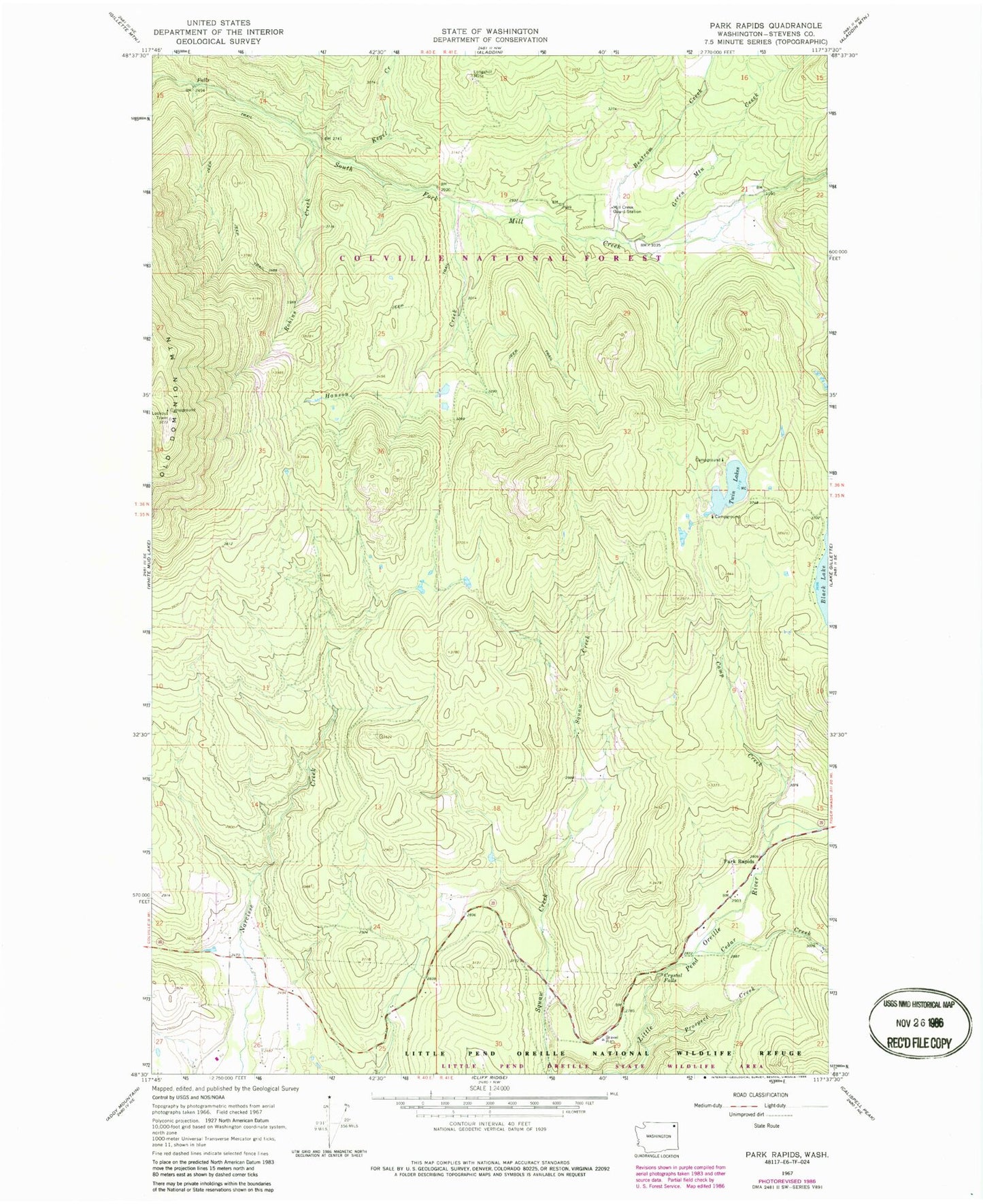 Classic USGS Park Rapids Washington 7.5'x7.5' Topo Map Image
