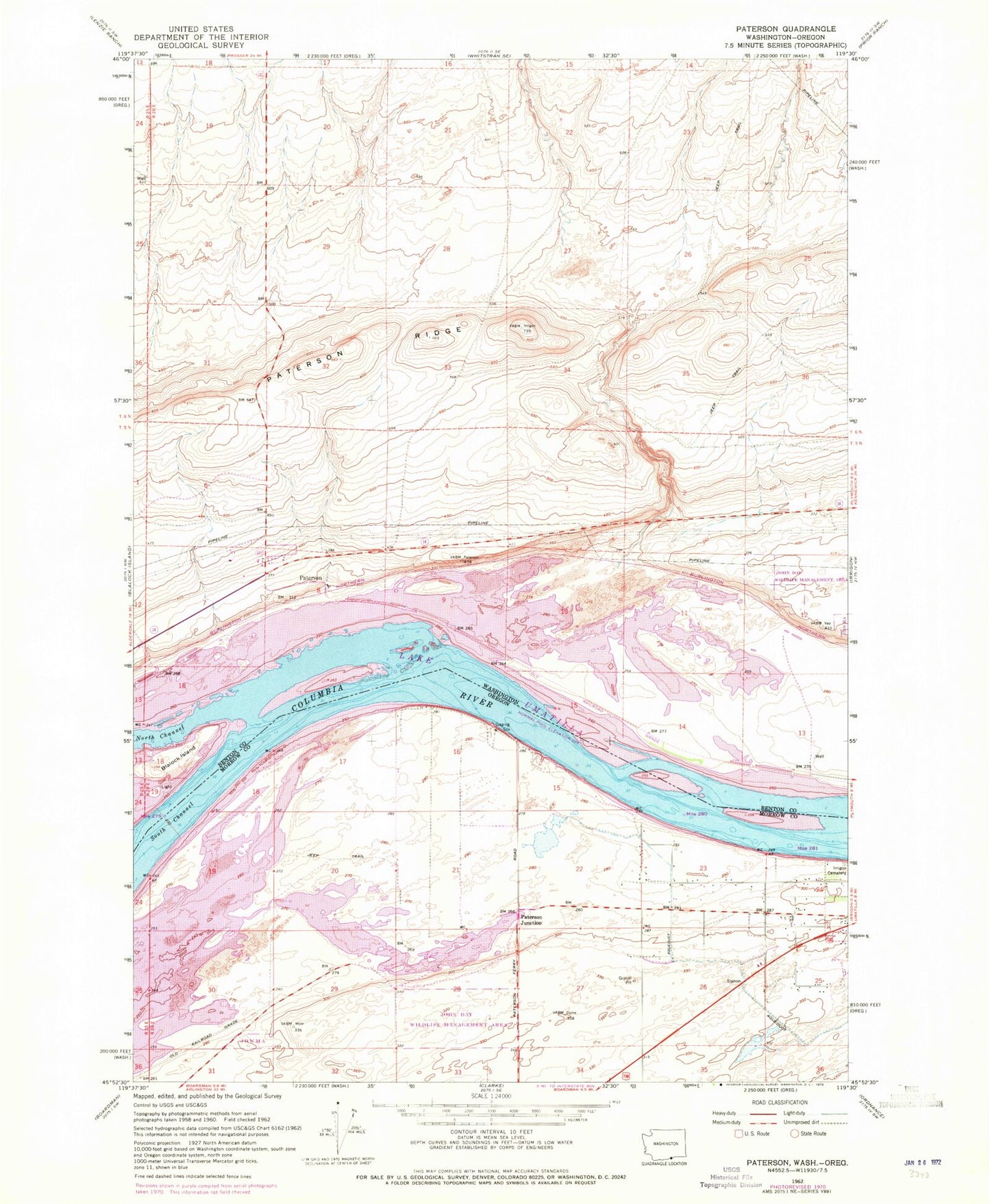 Classic USGS Paterson Washington 7.5'x7.5' Topo Map Image