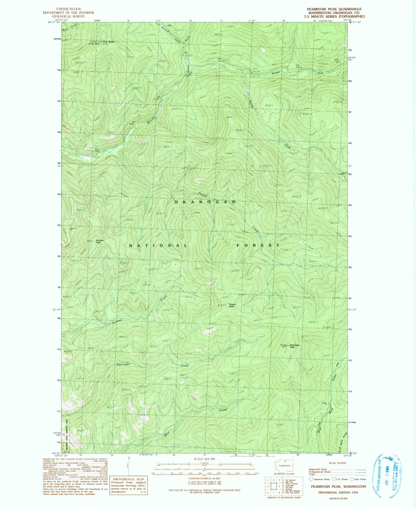 Classic USGS Pearrygin Peak Washington 7.5'x7.5' Topo Map Image