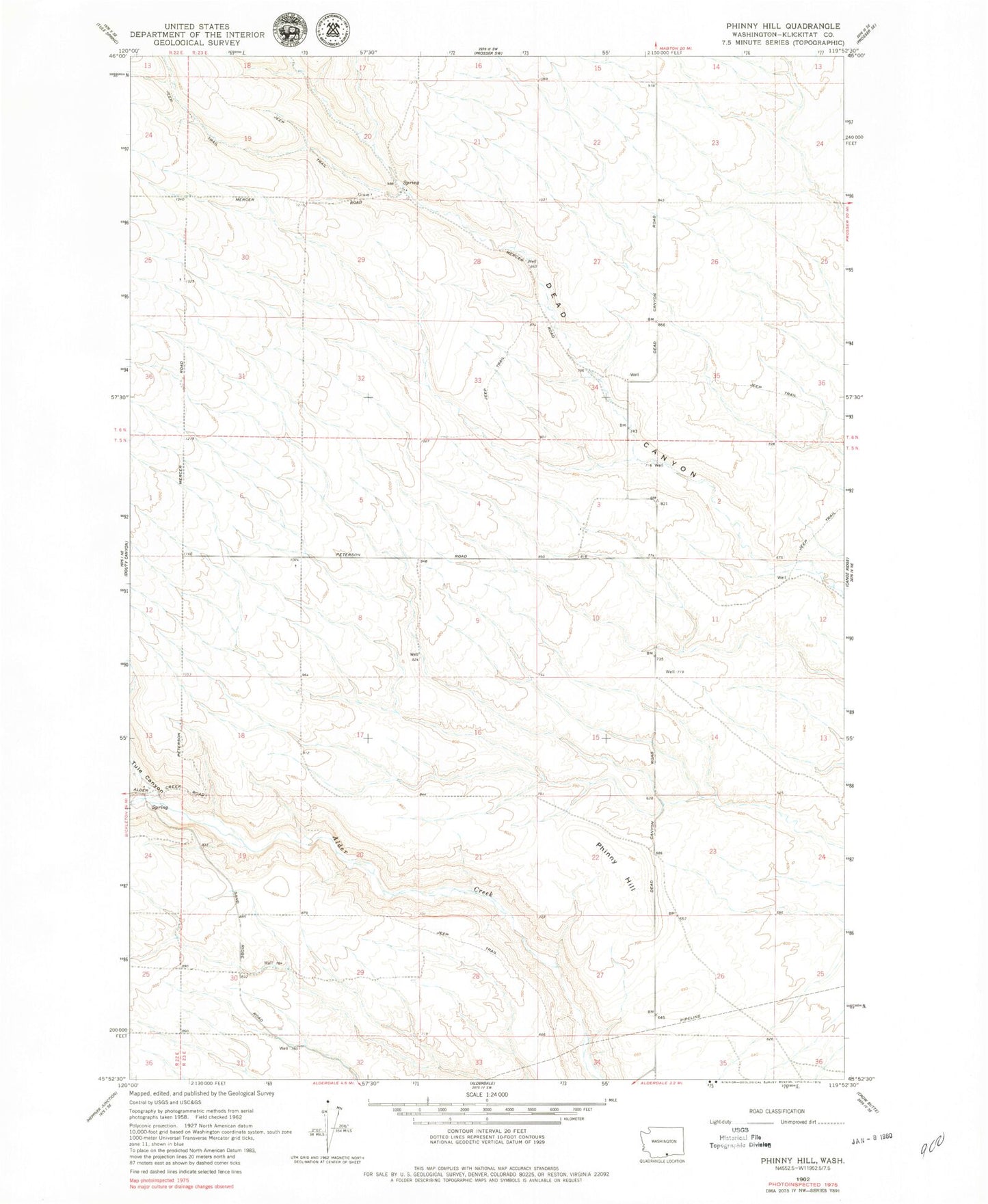 Classic USGS Phinny Hill Washington 7.5'x7.5' Topo Map Image