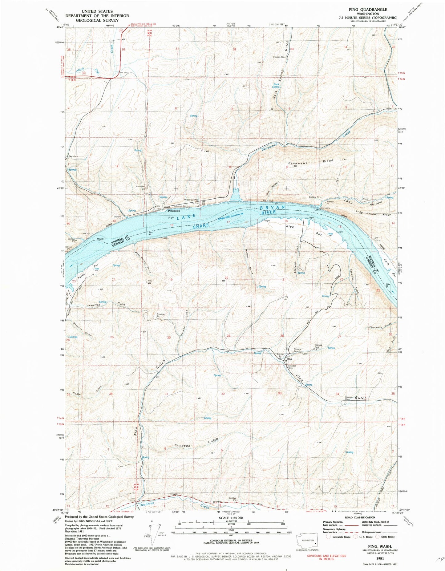Classic USGS Ping Washington 7.5'x7.5' Topo Map Image