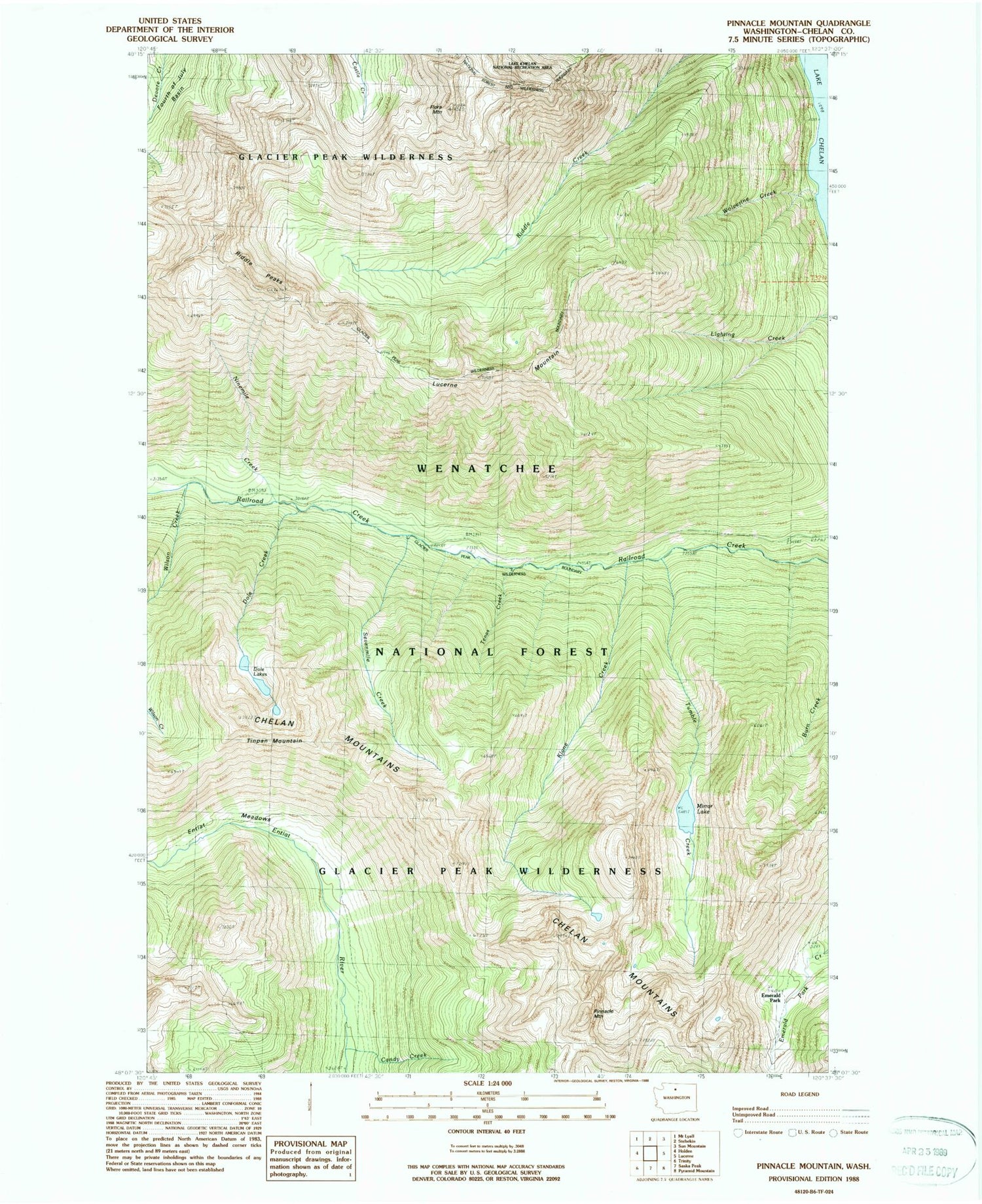 Classic USGS Pinnacle Mountain Washington 7.5'x7.5' Topo Map Image