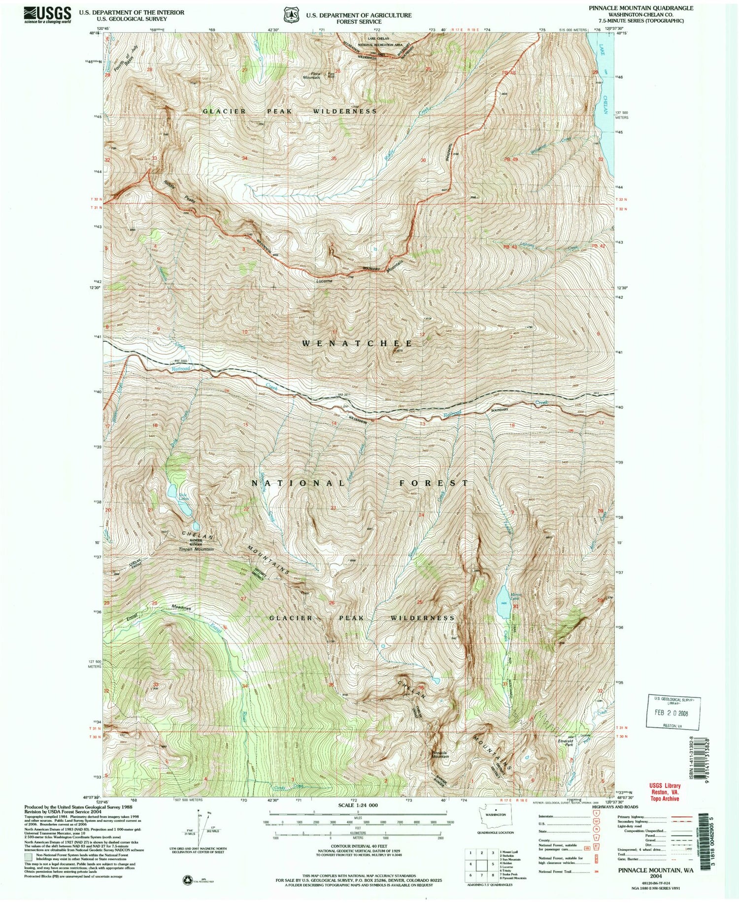 Classic USGS Pinnacle Mountain Washington 7.5'x7.5' Topo Map Image