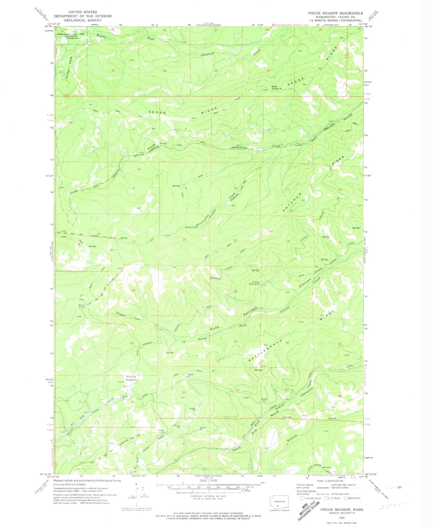 Classic USGS Piscoe Meadow Washington 7.5'x7.5' Topo Map Image