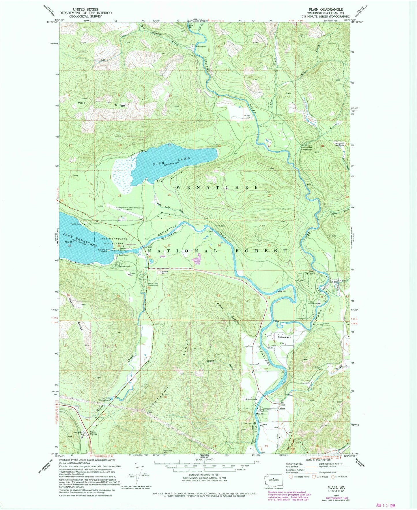 Classic USGS Plain Washington 7.5'x7.5' Topo Map Image