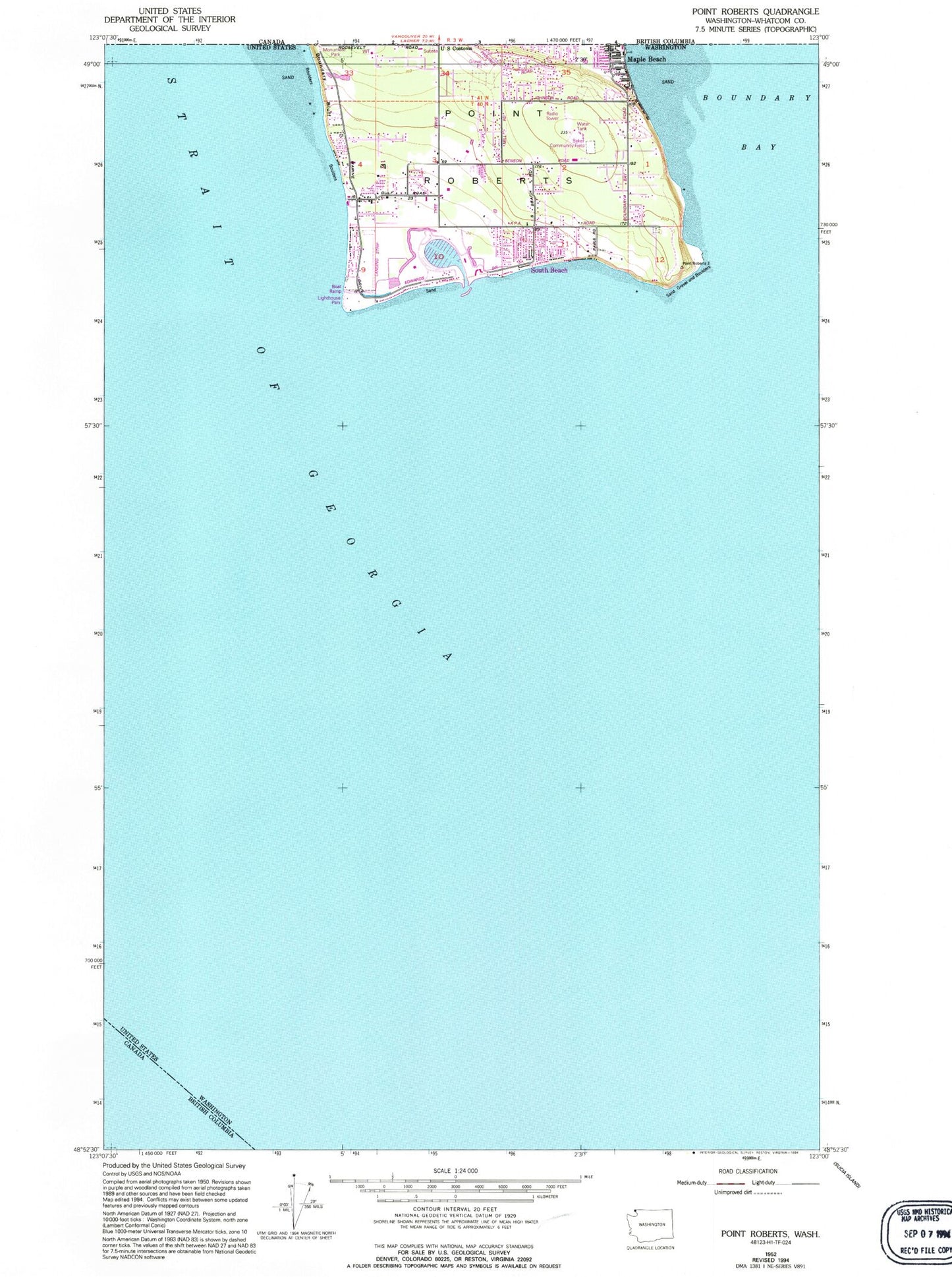 Classic USGS Point Roberts Washington 7.5'x7.5' Topo Map Image