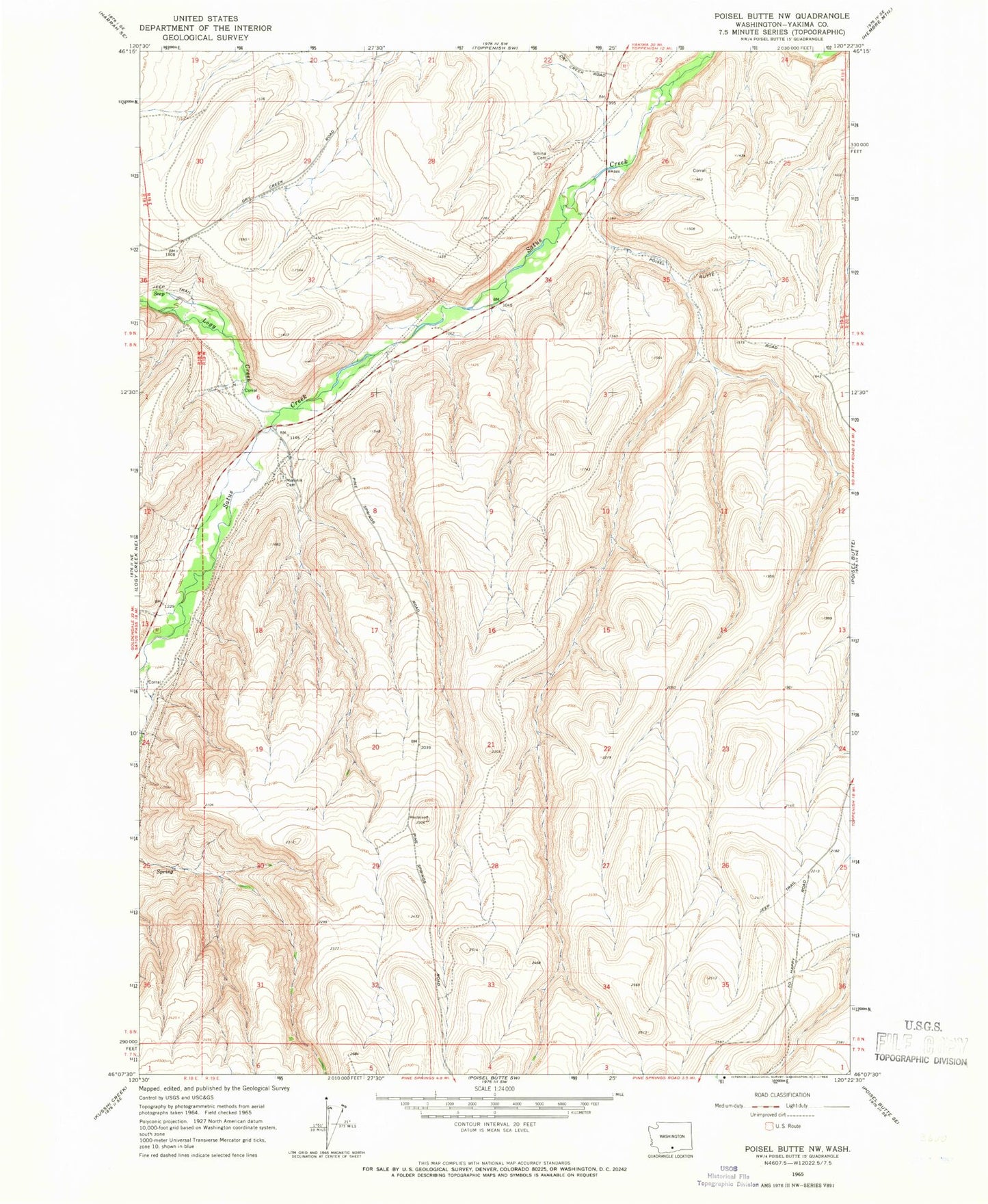 Classic USGS Poisel Butte NW Washington 7.5'x7.5' Topo Map Image