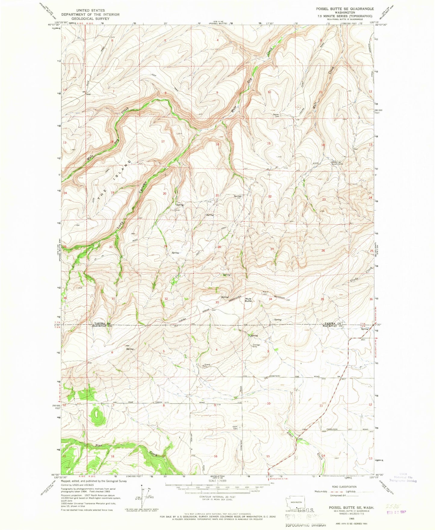 Classic USGS Poisel Butte SE Washington 7.5'x7.5' Topo Map Image