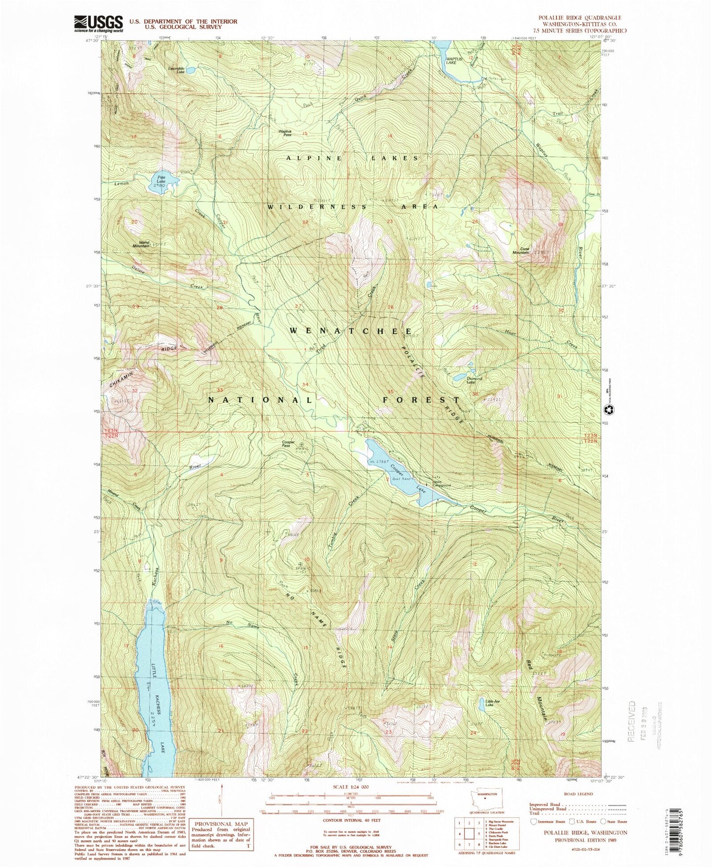 Classic USGS Polallie Ridge Washington 7.5'x7.5' Topo Map Image